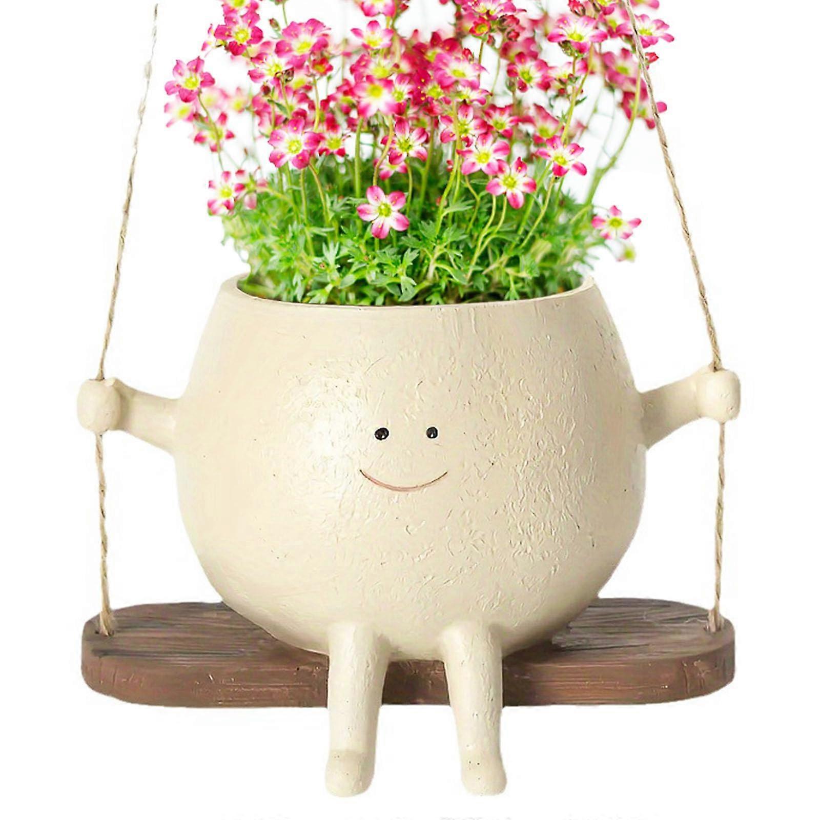 Cute Face Flower Pot Hanging Planter for Indoor Outdoor Use, Swing Design with Smile Face for Balcony Garden