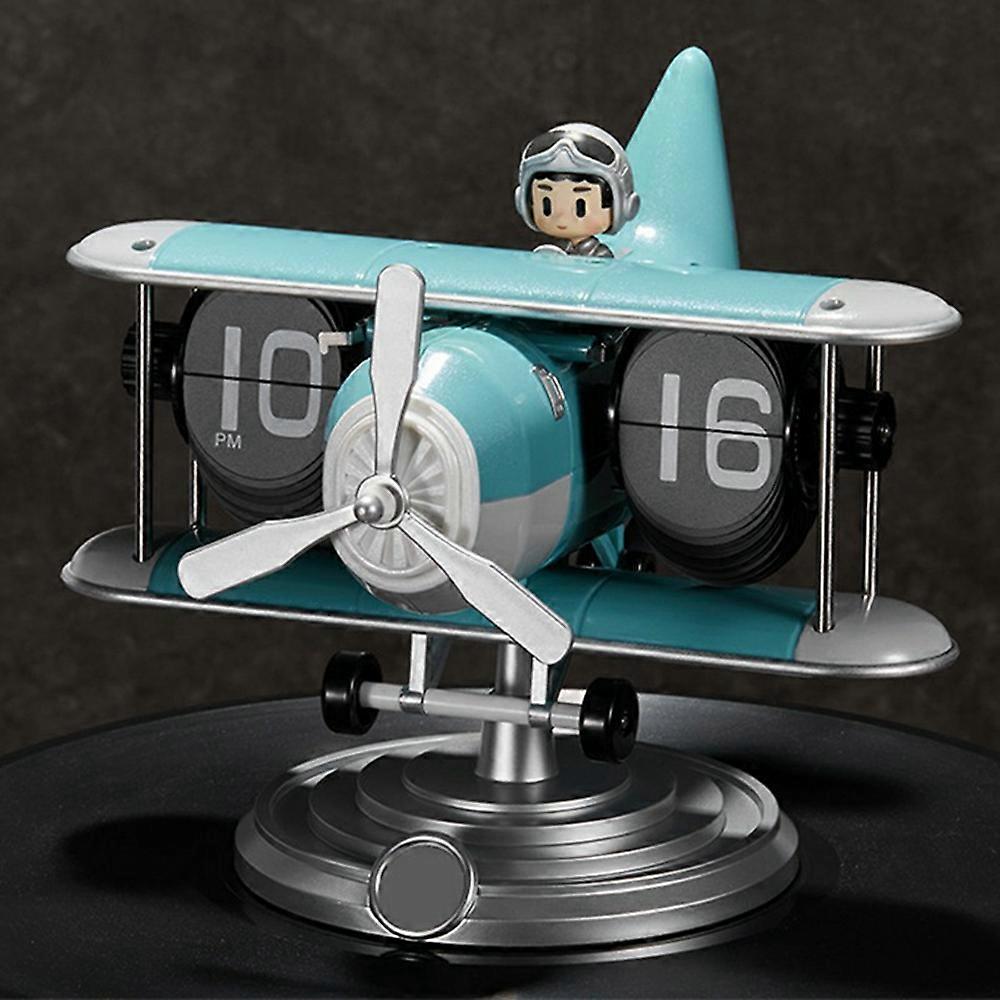 Clocks Time Flyer Flip Clock Desktop Automatic Mechanical Clock Decorative Aircraft Shaped Table Clock Blue