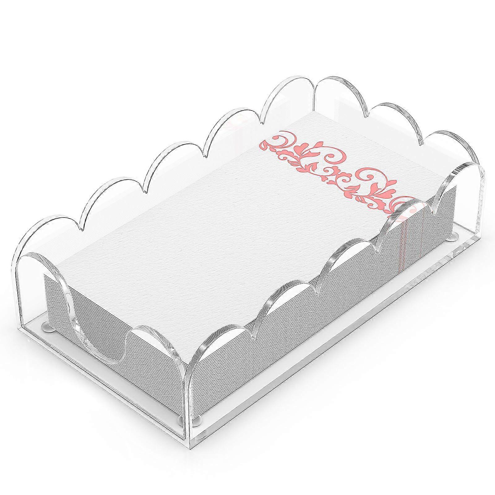 Delicate Waterproof Scalloped Edge Serving Tray for Disposable Napkins Cosmetic Storage in Multiple Room Setting
