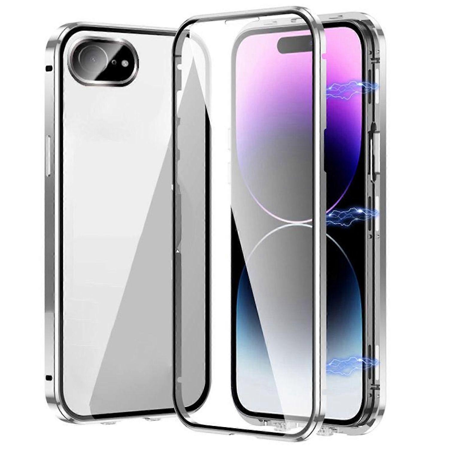 Per Apple iPhone 16e Custodia per paraurti in vetro con magnete a doppia faccia argento