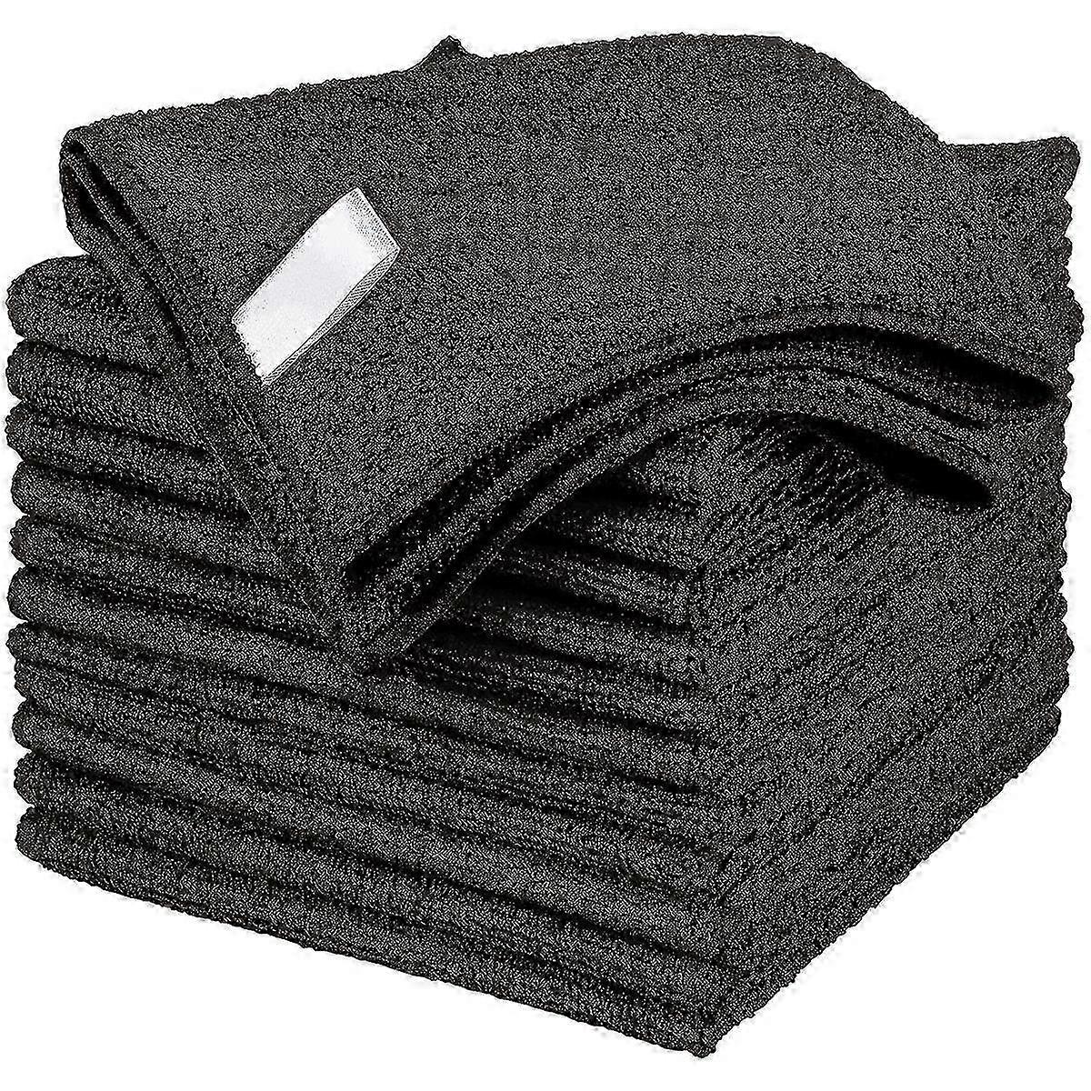 Paquet de 12 chiffons de nettoyage en microfibre noire, 30 x 30 cm, serviettes tout usage sans traces