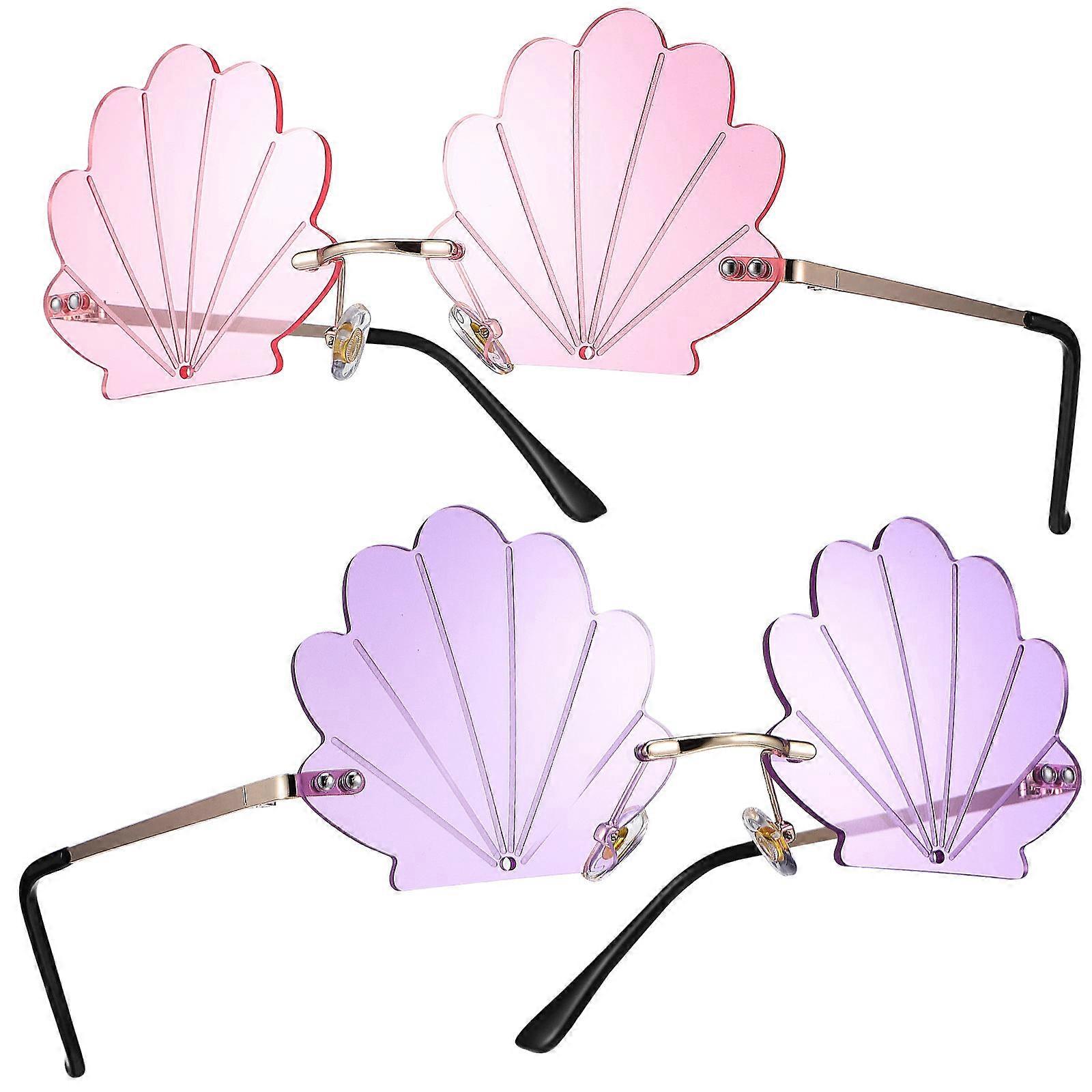 2 Pcs Seashell Sunglasses, Frameless Design, Comfortable Fit, PC Construction, Stylish Eyewear for Parties, Events, and Photo Props