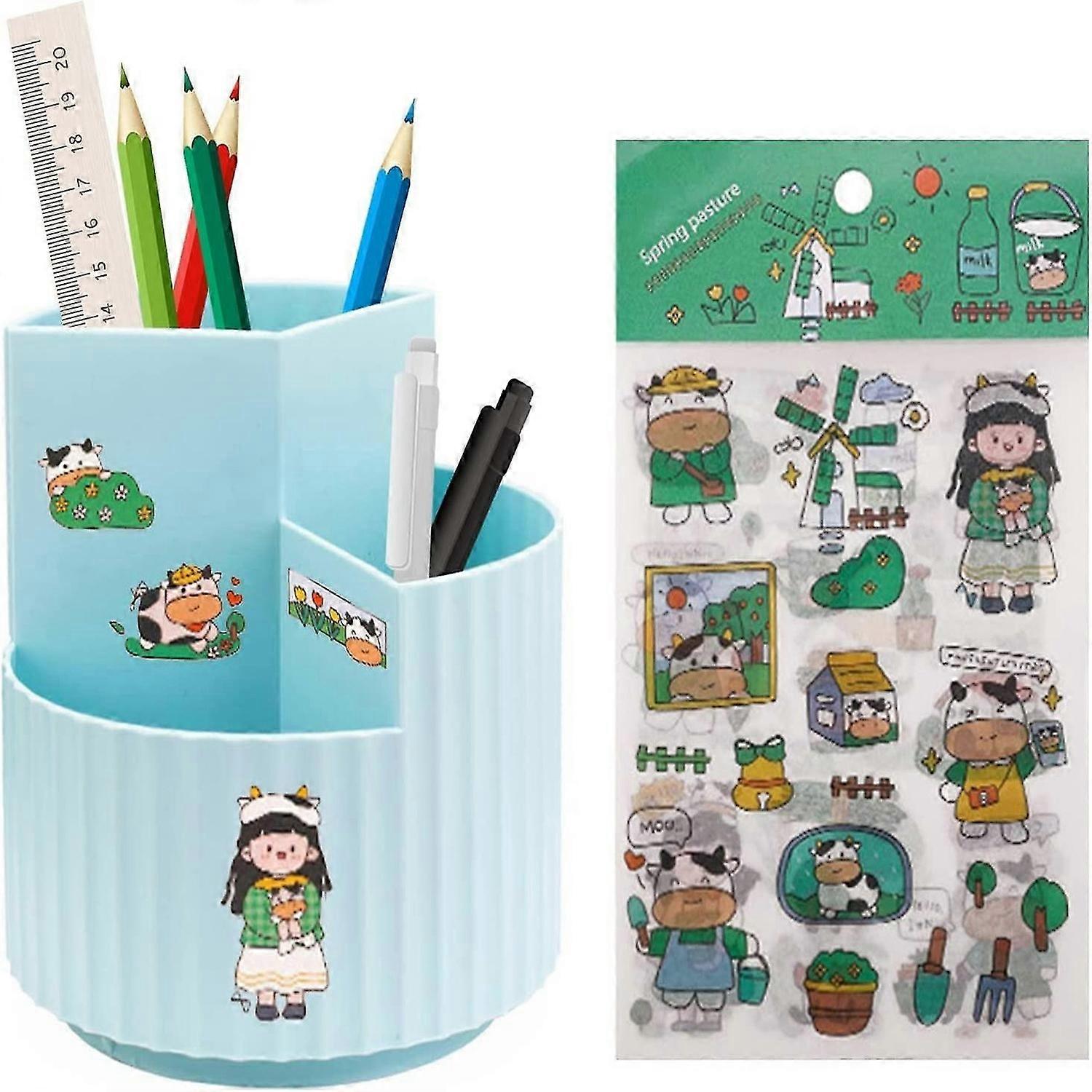 360 Degree Circular Rotating Pen Holder Fixed Compartment Pen Holder (Green)