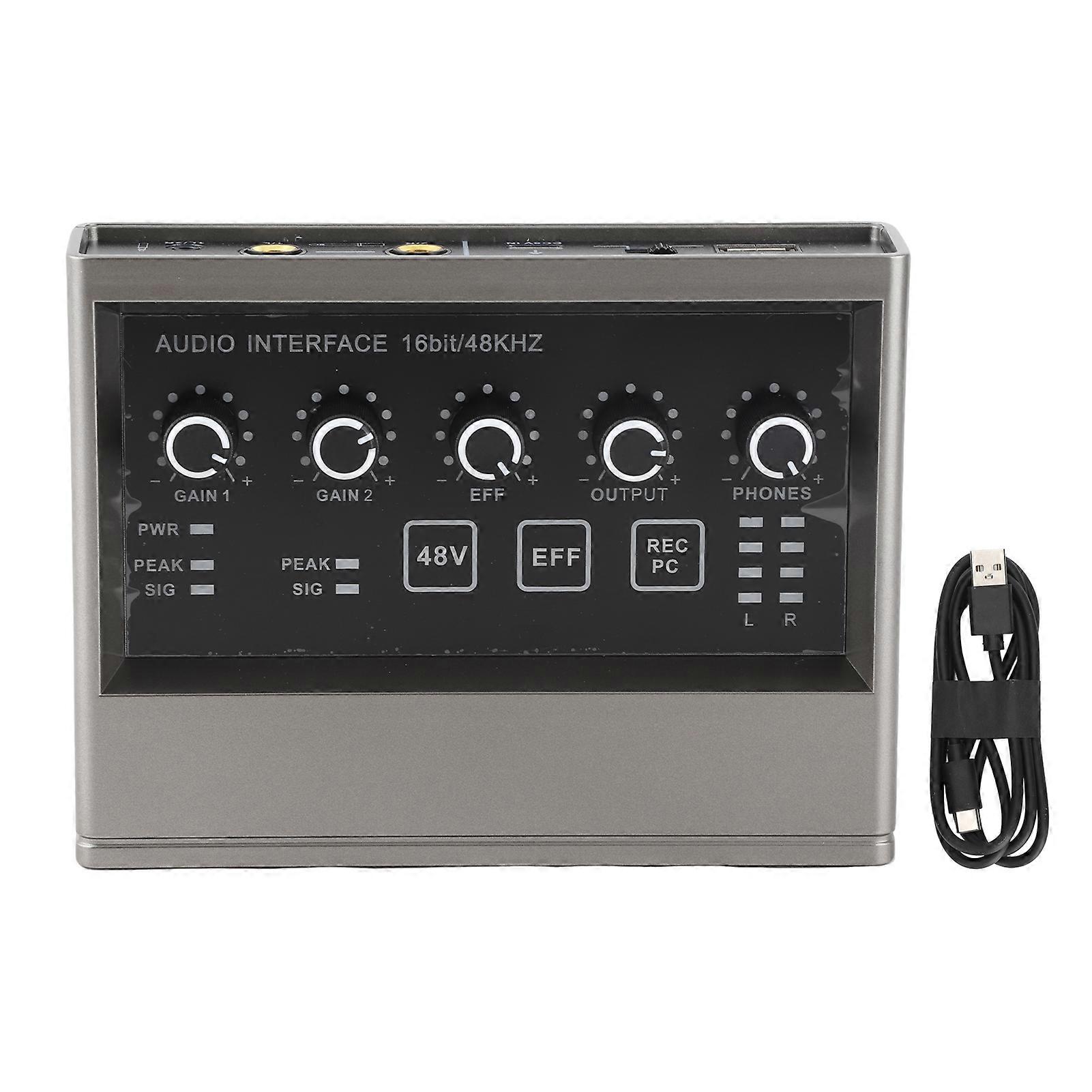 48V Live Sound Card with DSP Reverb Mixer for Computer Smartphone Singing Instrument Live Broadcast Recording