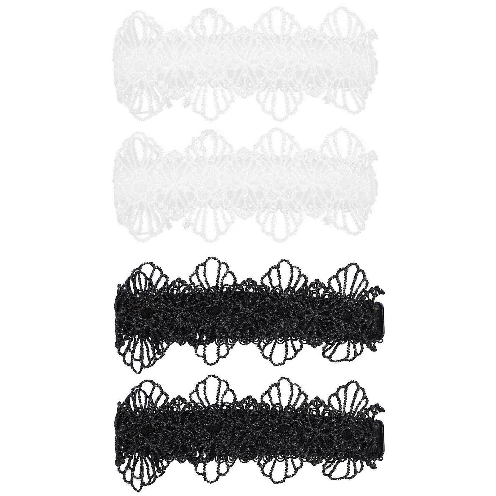 2 Pairs Detachable High Heel Ankle Straps Elastic for Women, Lightweight Cloth, Slip Resistant, Black & White Designs