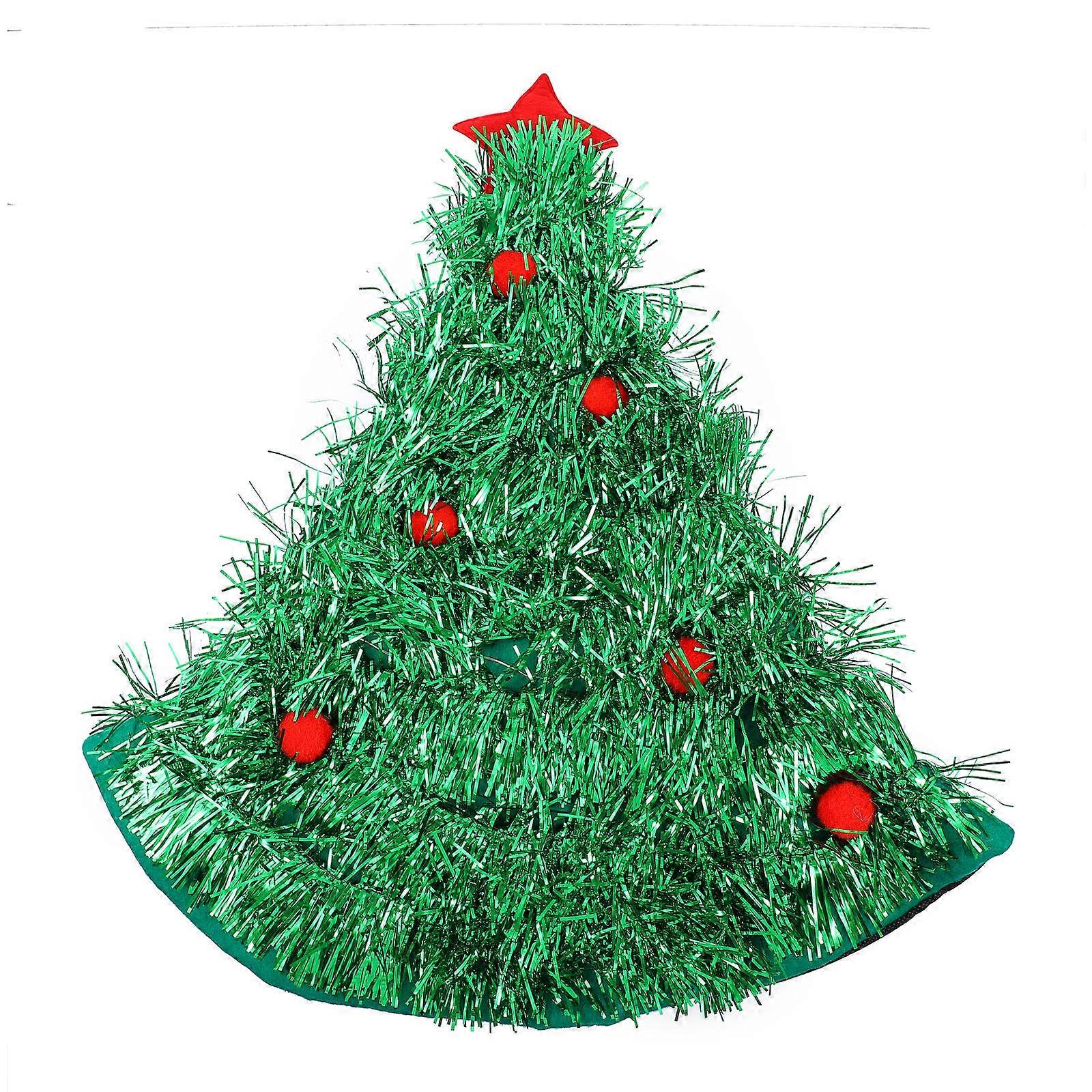 Christmas Party Hat with Lights in Tree Shape Made of Non Woven Fabric and Aluminum Film Green One Size Fits Most