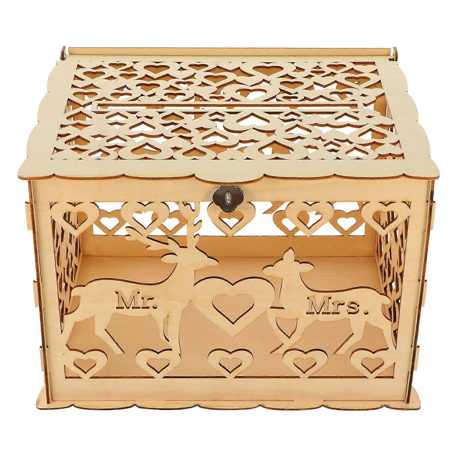 Wood Cards Box for Wedding Light Yellow Composite Material Large Storage for Cards Envelopes 7.5 x 5.5 Inches