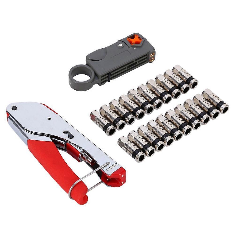 Coax Compression Tool Kit Universal Compression Crimping Tool Coax Cable Stripping Tool With Premium F Connectors High Impact Material And Adjustable