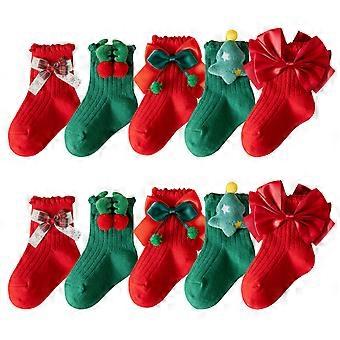 5 Pairs Ankle Socks Cotton Christmas Theme Socks for Kid Girl Children Princess 1-12 Year Autumn Winter Warm Socks  9 to 12 years old