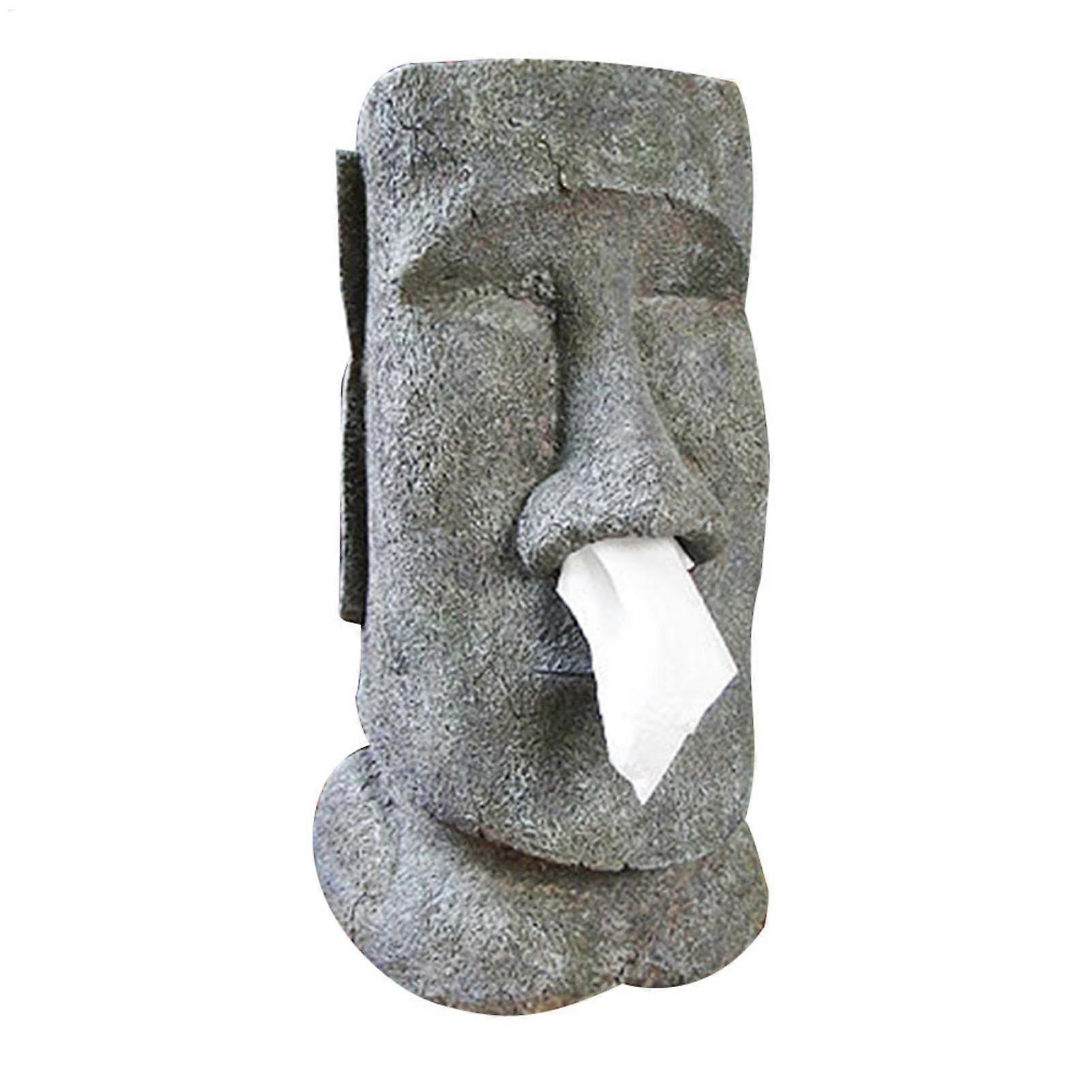 Easter Island Tissue Box – Stone Face Portrait Paper Box Ceramic Head Tissue Dispenser