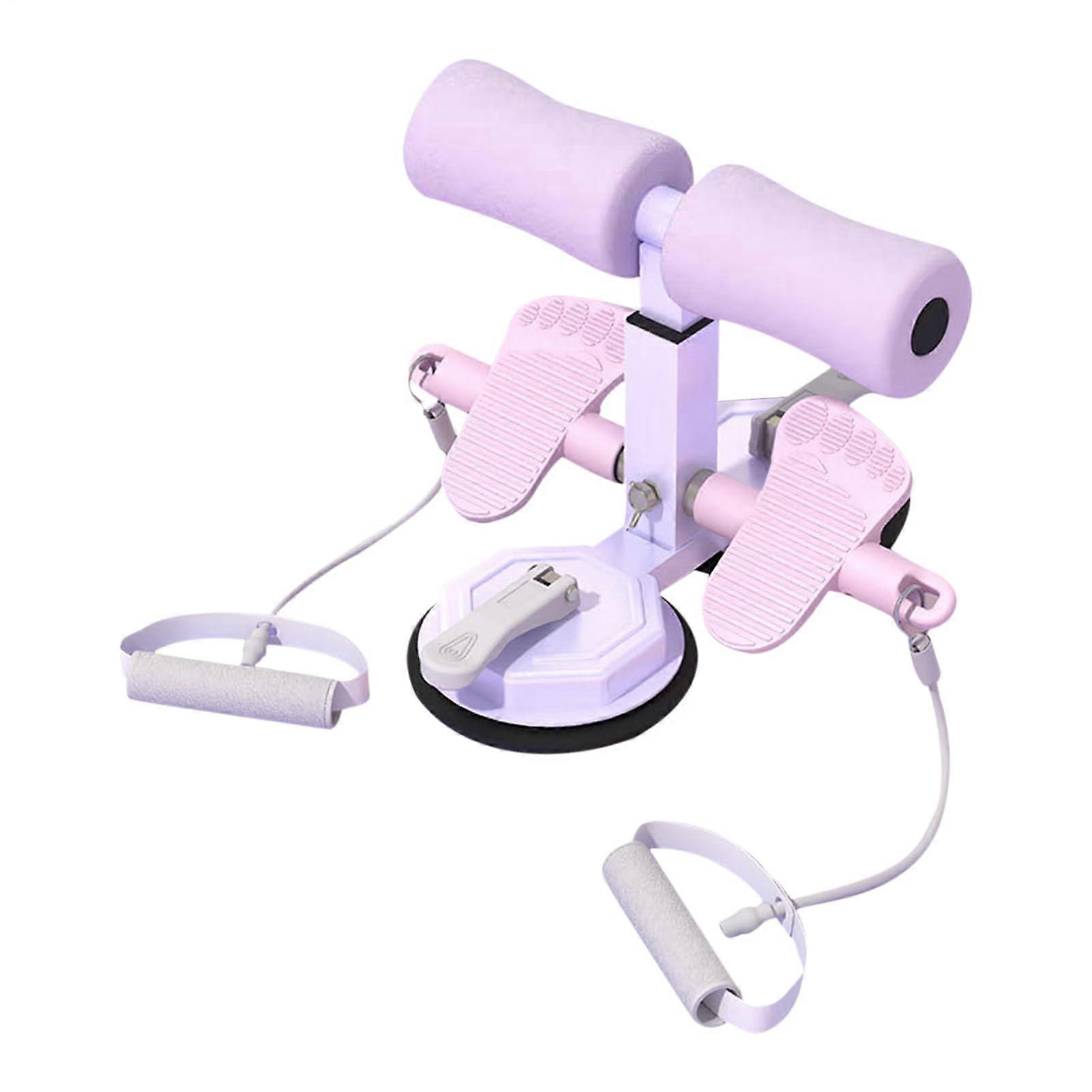 Portable situp machine with 2 suction cups, adjustable height, purple.