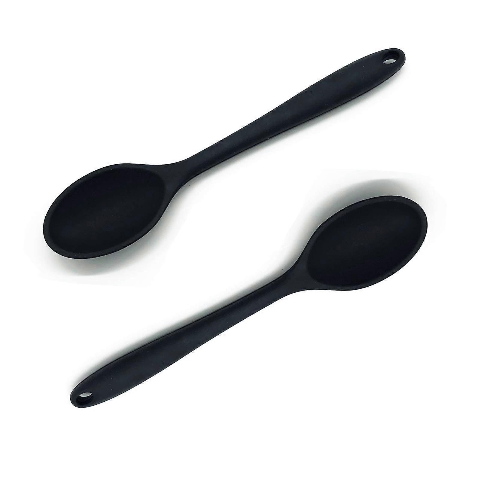 Silicone Cooking Spoons Set of 2, 27 cm Non-Stick BPA-Free Mixing and Serving Spoons in Black, Ideal for Stirring and Scooping