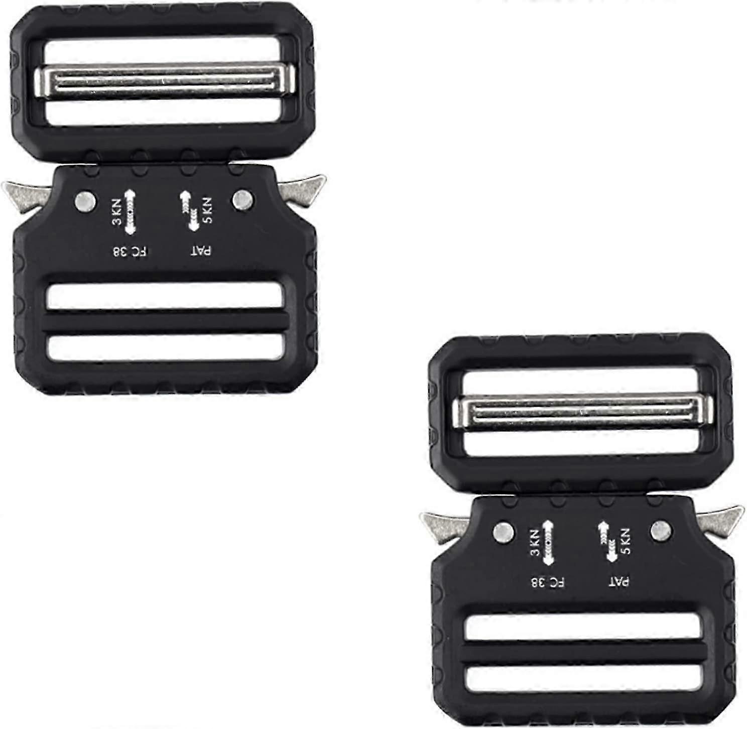 2 حزمة العسكرية الصف الثقيلة الأسود سبائك الزنك التكتيكية حزام الأبازيم مع مشبك معدني مزدوج قابل للتعديل (39mm)