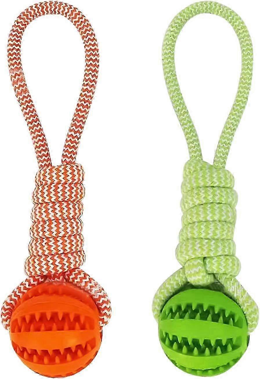 2 Pieces Durable Rubber Dog Ball with Rope Handle Chew Toys Treat Dispenser for Small Medium Dog