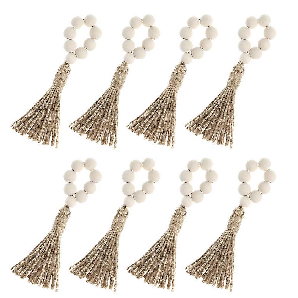 Napkin Rings Rustic Wooden Beads Serviette Rings Table Decoration Khaki 16.00X1.50X1.50CM 8Pcs