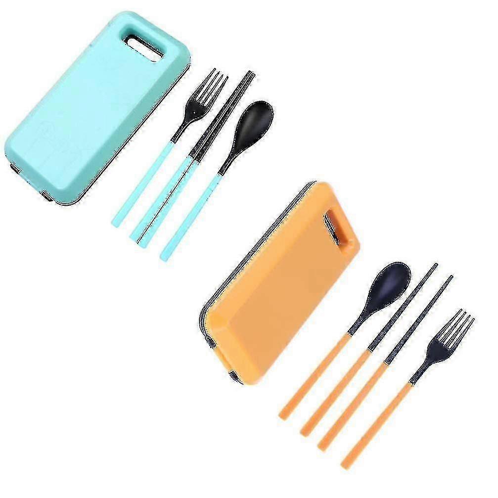 Portable Folding Tableware Set Spoon Fork Chopsticks With Case For Outdoor Activities, Travel, Picnic, Hiking - 2 Sets