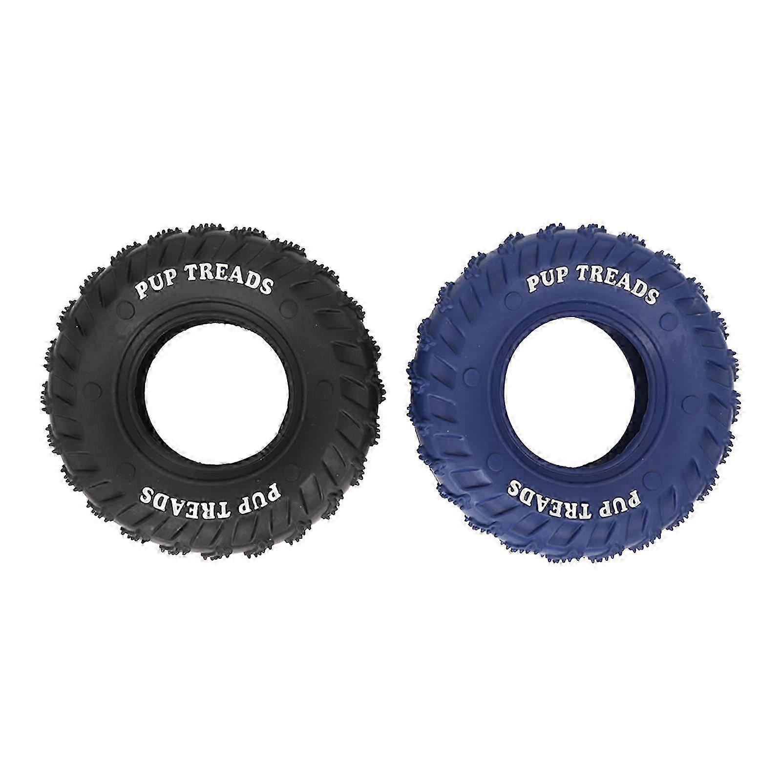 2Pcs Blue Black Rubber Tire Dog Chew Toy Safe Tire Shape Rubber Pet Toy for Medium Large Dogs