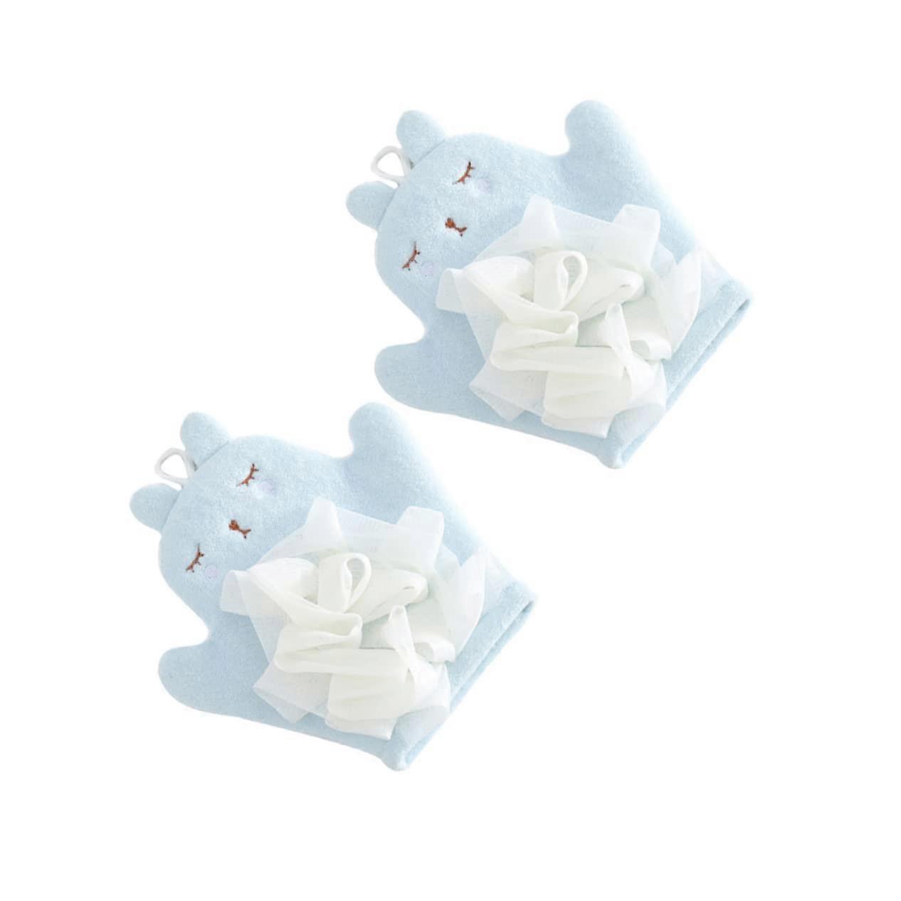 Exfoliating Bath Gloves Two-Pack Double-Sided For Gentle Skincare Suitable For Newborns And Toddlers Blue