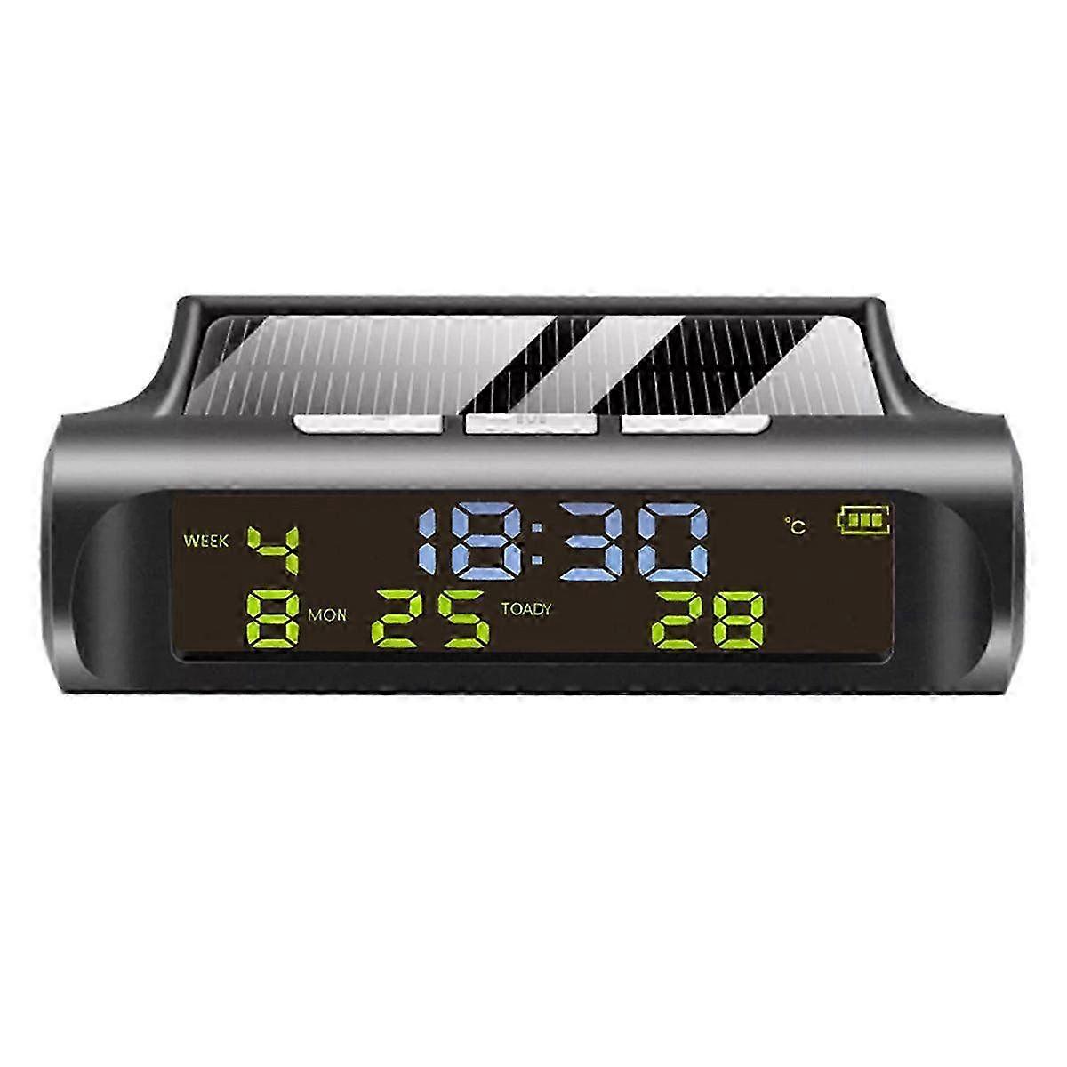 Solar Car Clock Automatic Solar Clock with Week Month Calendar Time Temperature Display Car Fully Au