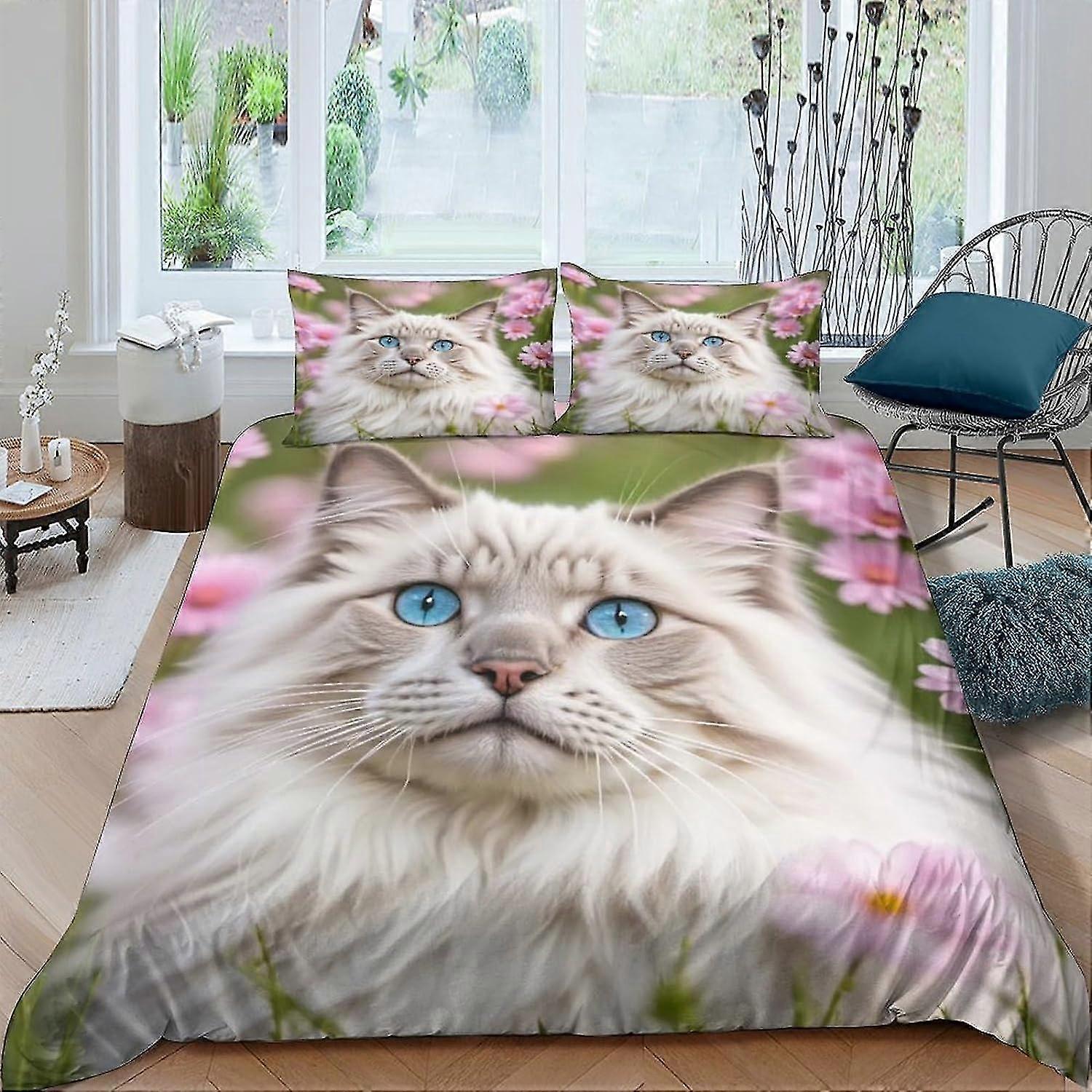 Conjunto de capa de edredão para gato animal Conjuntos de cama 3D Capa de colcha de microfibra com fecho de zíper Conjunto de 3 peças Capa de edredom dupla