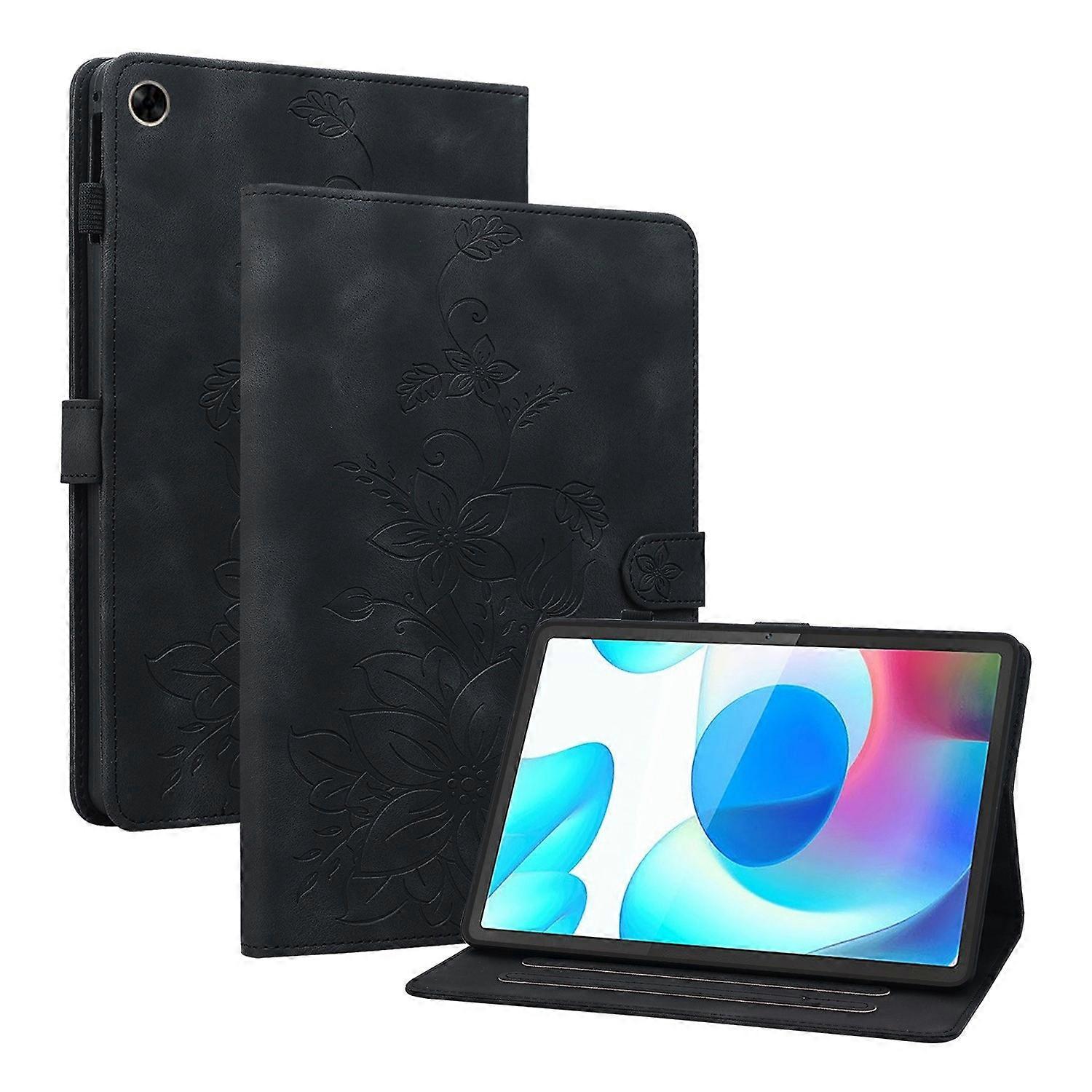 Embossed Leather Case For Realme Pad 10.4 - Black