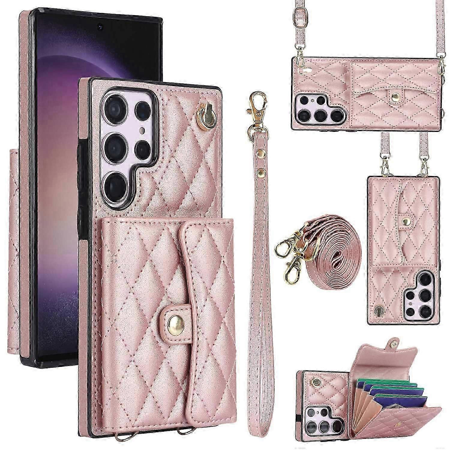 Case for Samsung Galaxy S24 Ultra 5G Wallet Cover with Stand Card Holder Slot Wrist Crossbody Strap Lanyard