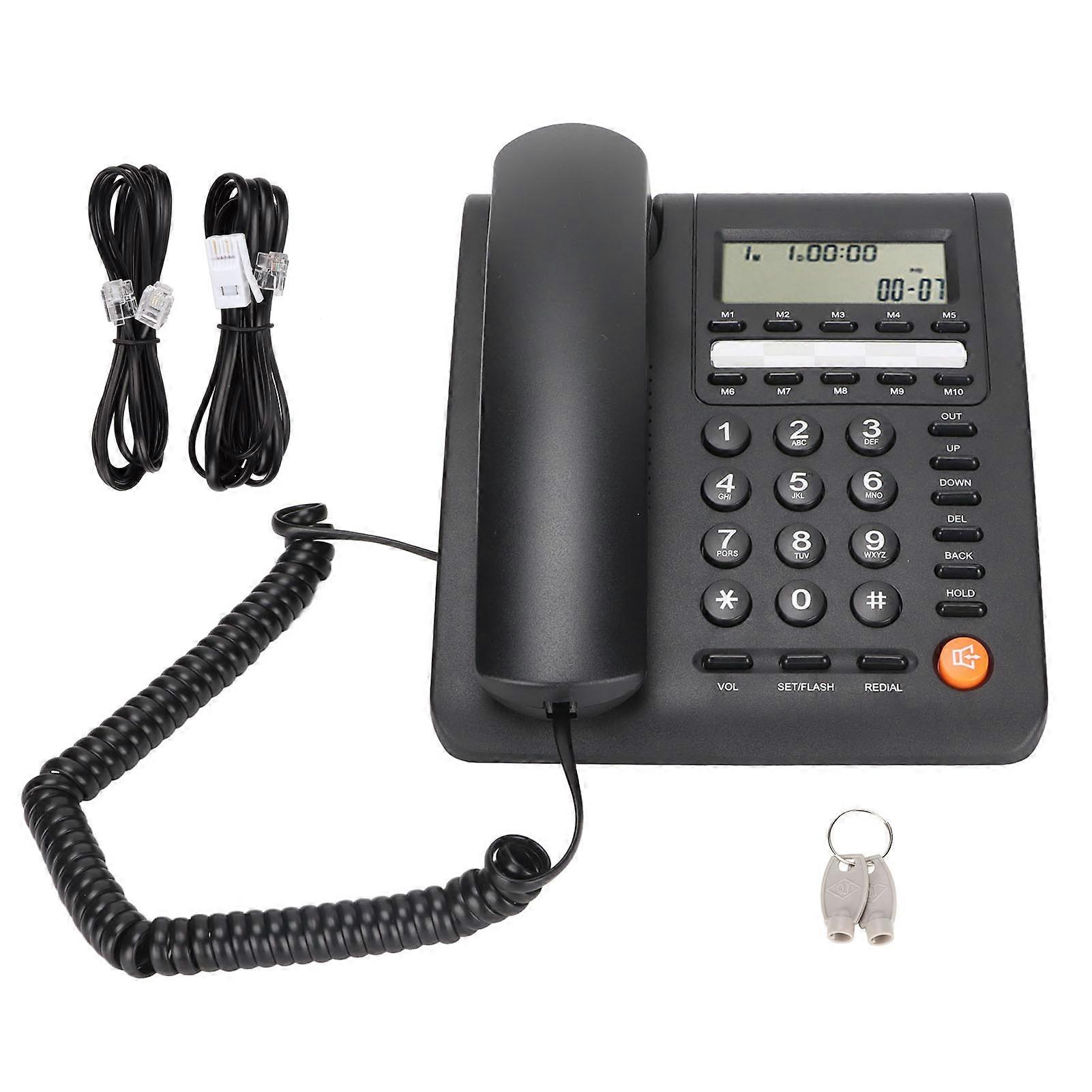Desktop Corded Telephone 16 Bit LCD Display Button Landline Phone with 3 Alarm Clocks Setting Call Memory Black