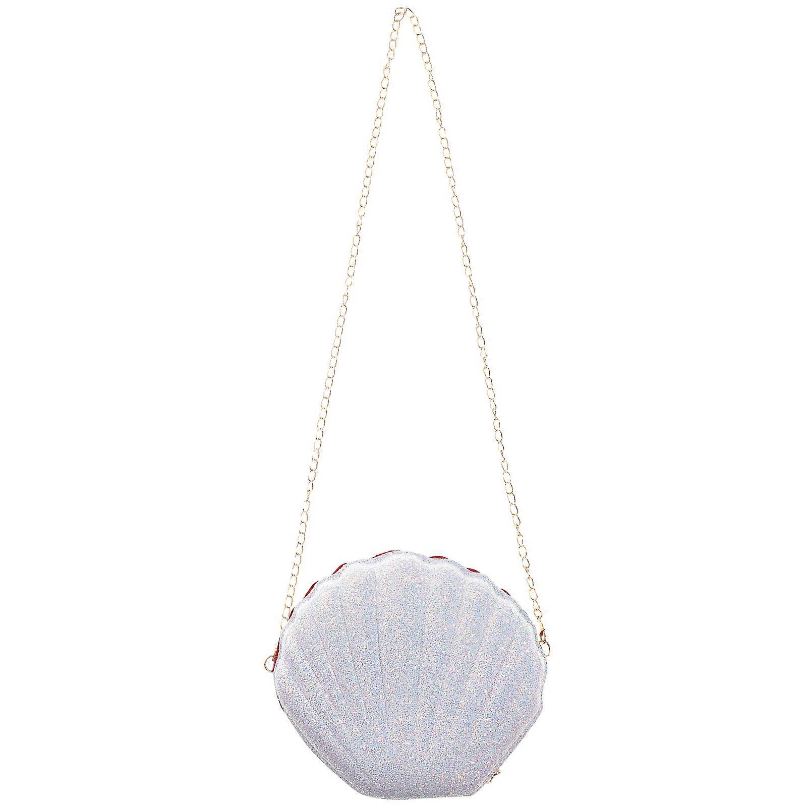Seashell Chain Bag Shiny Seashell Pouch White Zipper Closure 1Pcs