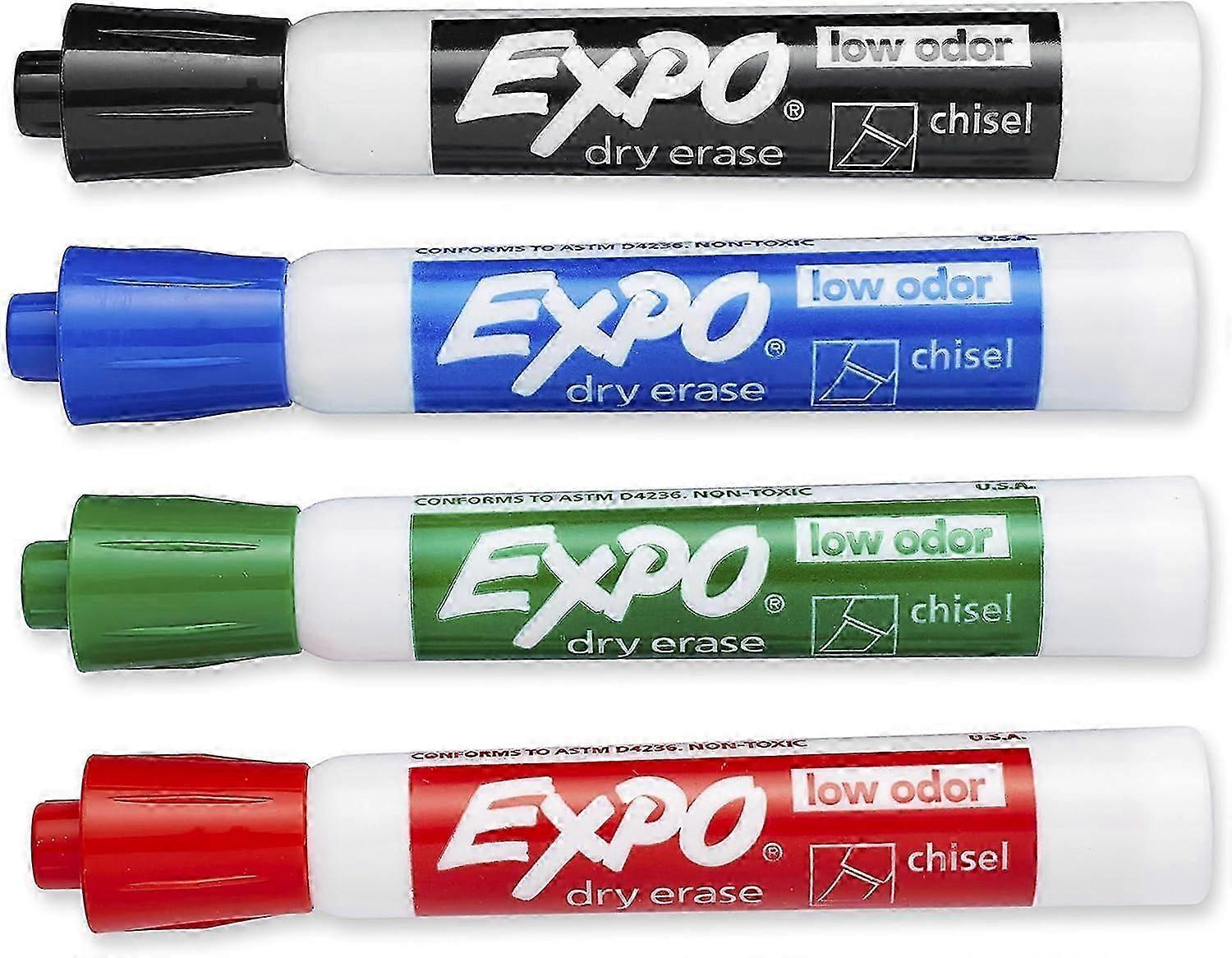 Low Dry Erase Markers, Chisel Tip, Assorted Colors, Pack Of 4, 5mm Tip