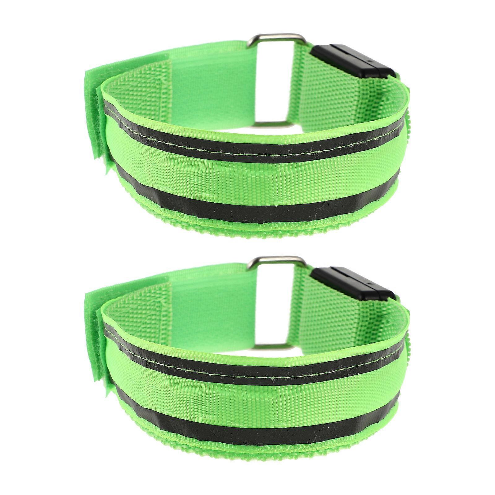 2Pcs Light Green Luminous Nylon Bracelets for Sports Adjustable Running Lights for Ankle and Wrist