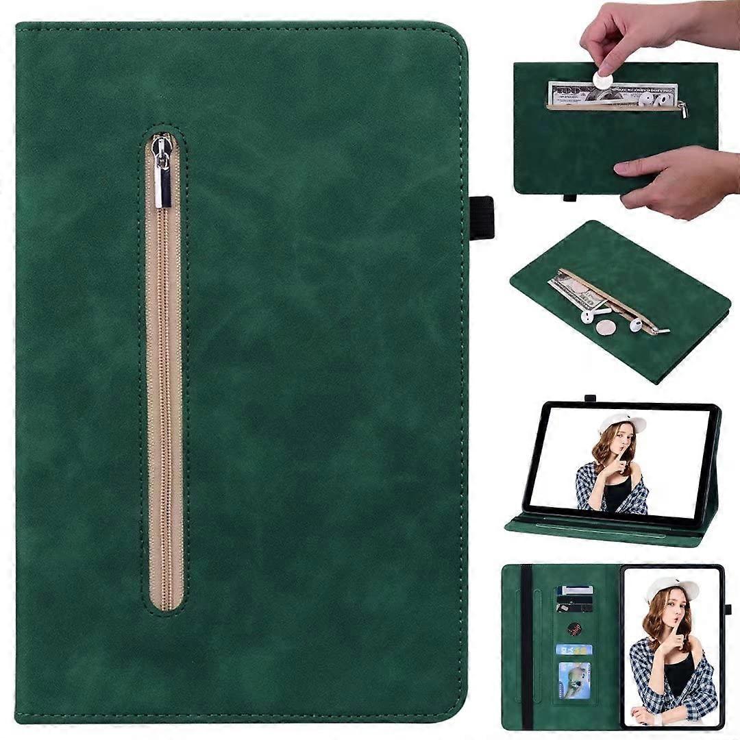Case for Lenovo Tab P11 2nd Gen TB350FU Zipper Folio Cover With Multi-Angle Stand Document Slots Auto Sleep/Wake Green
