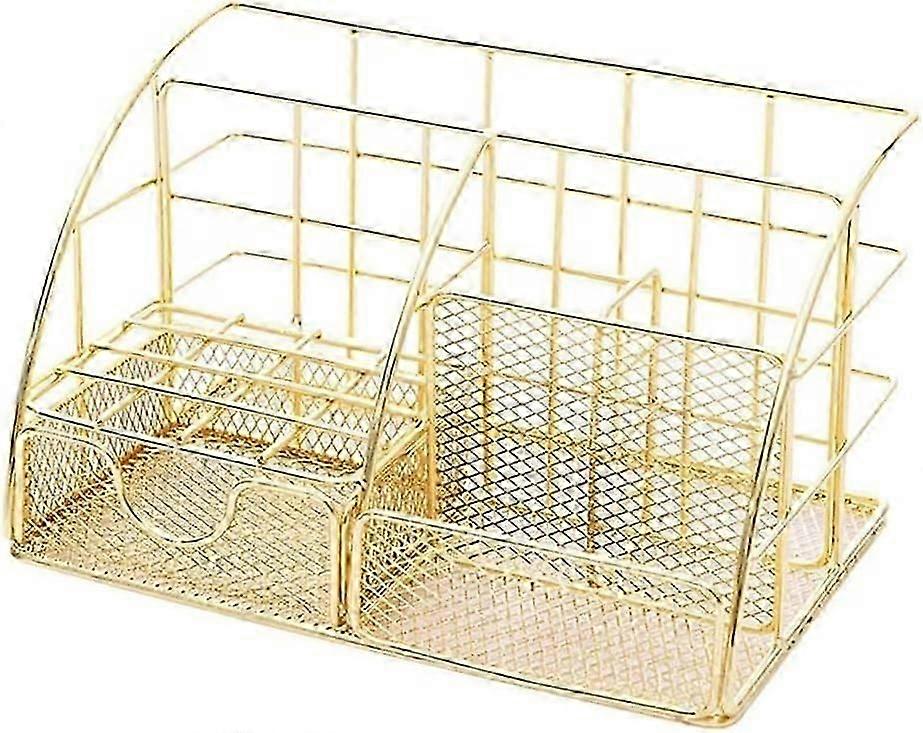 Golden Metal Desktop Organizer - Multi-Function Desktop Stationery Storage Rack