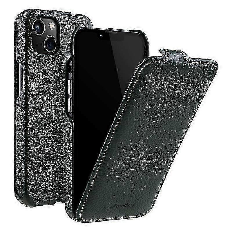 Genuine Cow Leather Vertical Flip Phone Case Compatible with iPhone 13 - Durable PC Protective Shell Cover