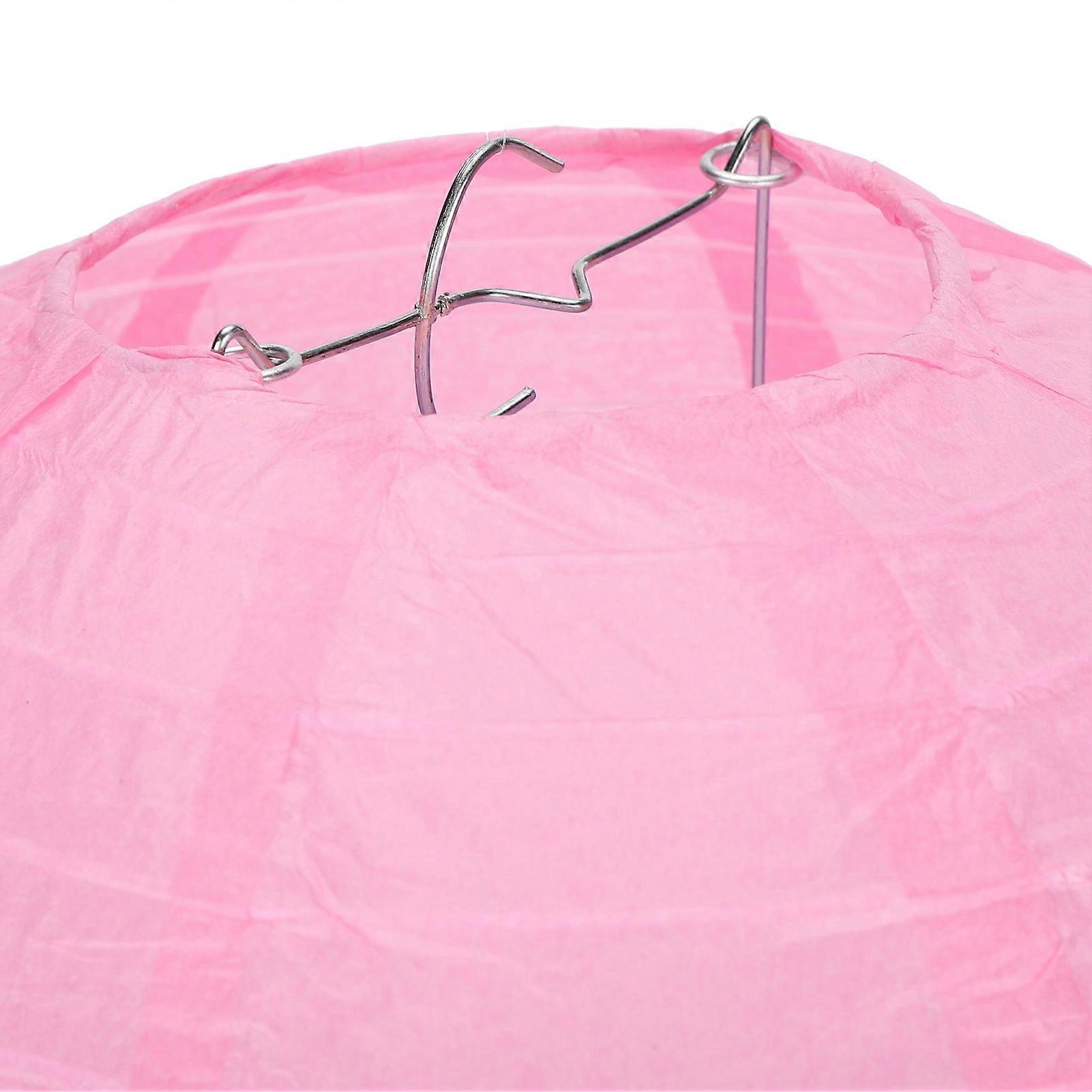 4 Sets Paper Lantern Round Pink Hand Made Hanging Decoration with Metal Support Frame