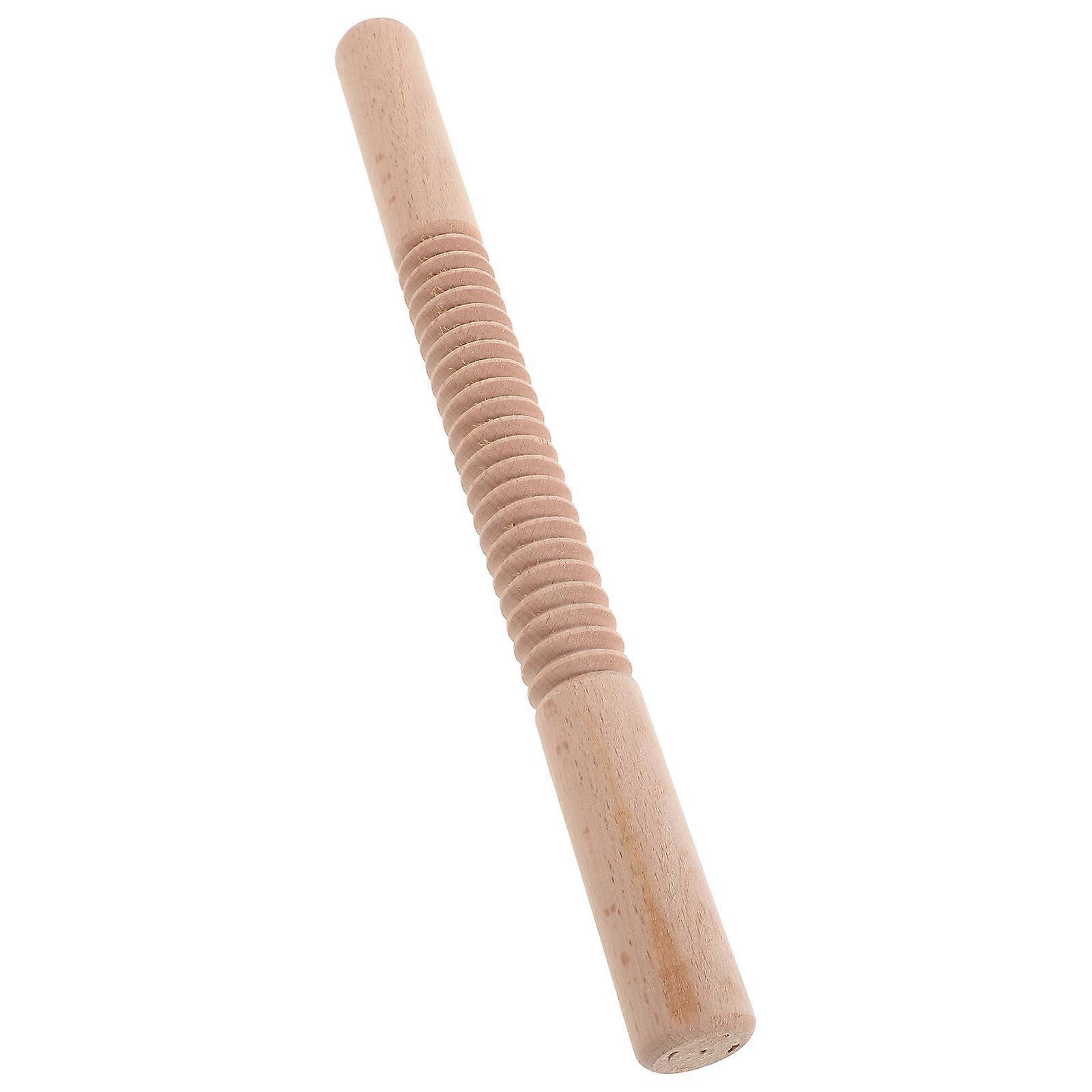 1pc Wooden Screw Thread Rolling Pin Non Stick Kitchen Baking Tool Khaki