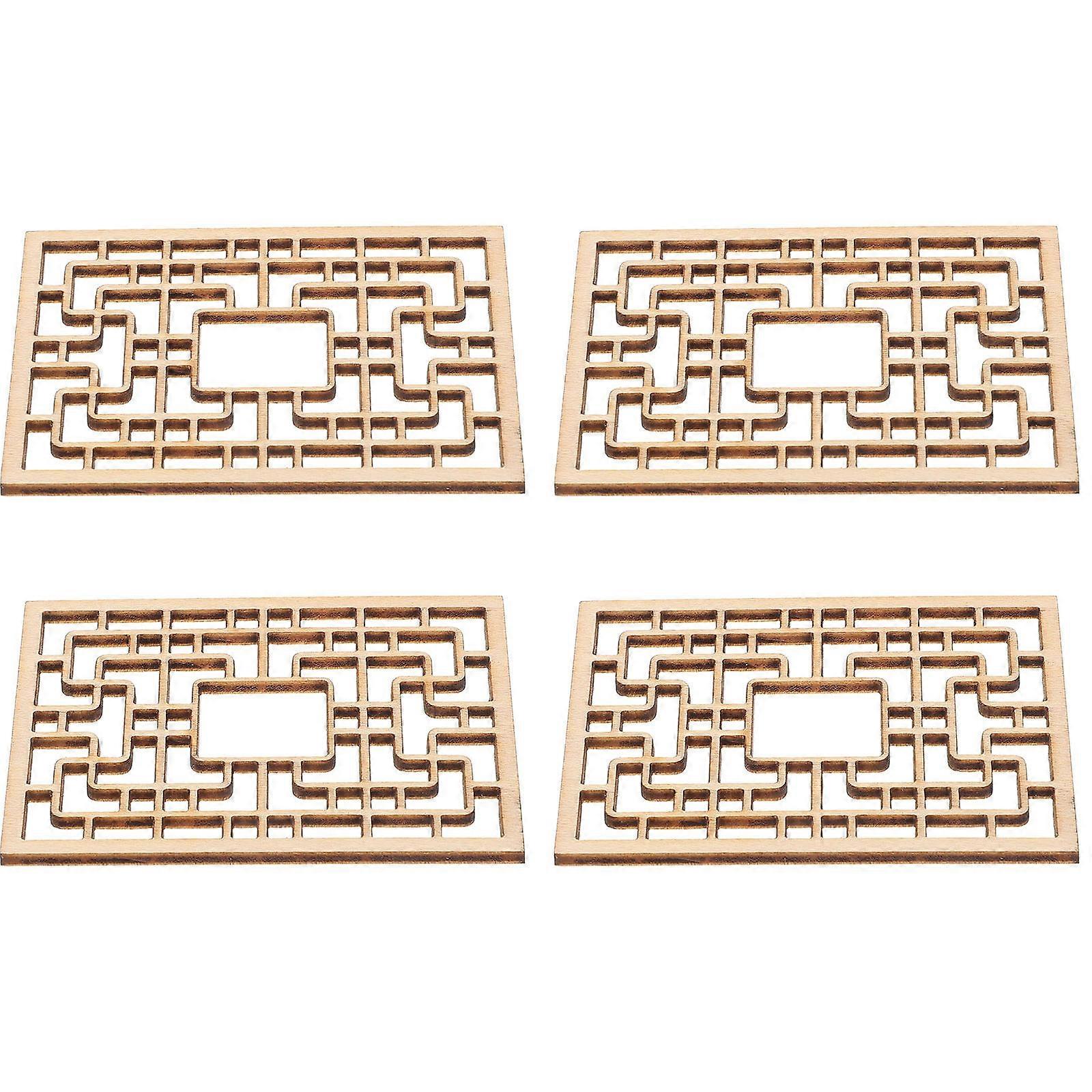 Miniature Window Frame Chinese Style Wooden Window Model Sand Table Decor Diy Crafting 6.30X4.70X0.20CM Beige 4Pcs