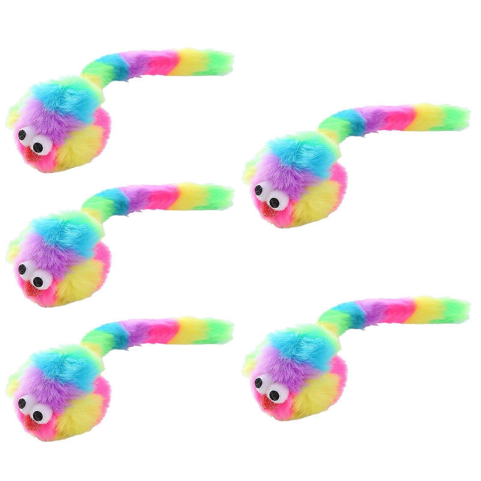 5pcs Interactive Cat Toy Set with Rainbow Color Fabric Mice for Fun Training and Scratching Sessions