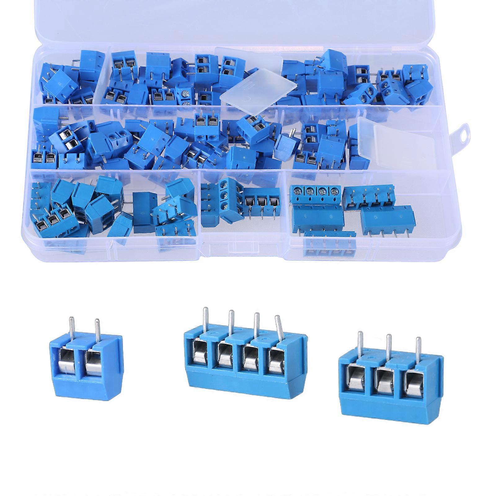 100Pcs PCB Mount Screw Terminals Block 5mm Pitches Straight Pin 2/3/4Pin PCB Screw Terminals Block Connectors Easy to Use Multicolor