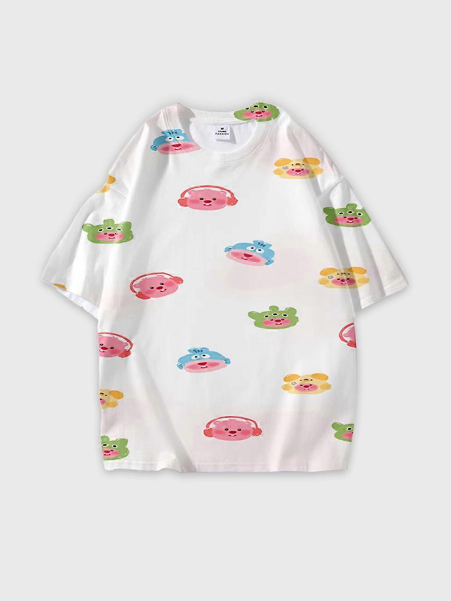 T-shirt round neck Cartoon Pattern loose short sleeve C1962