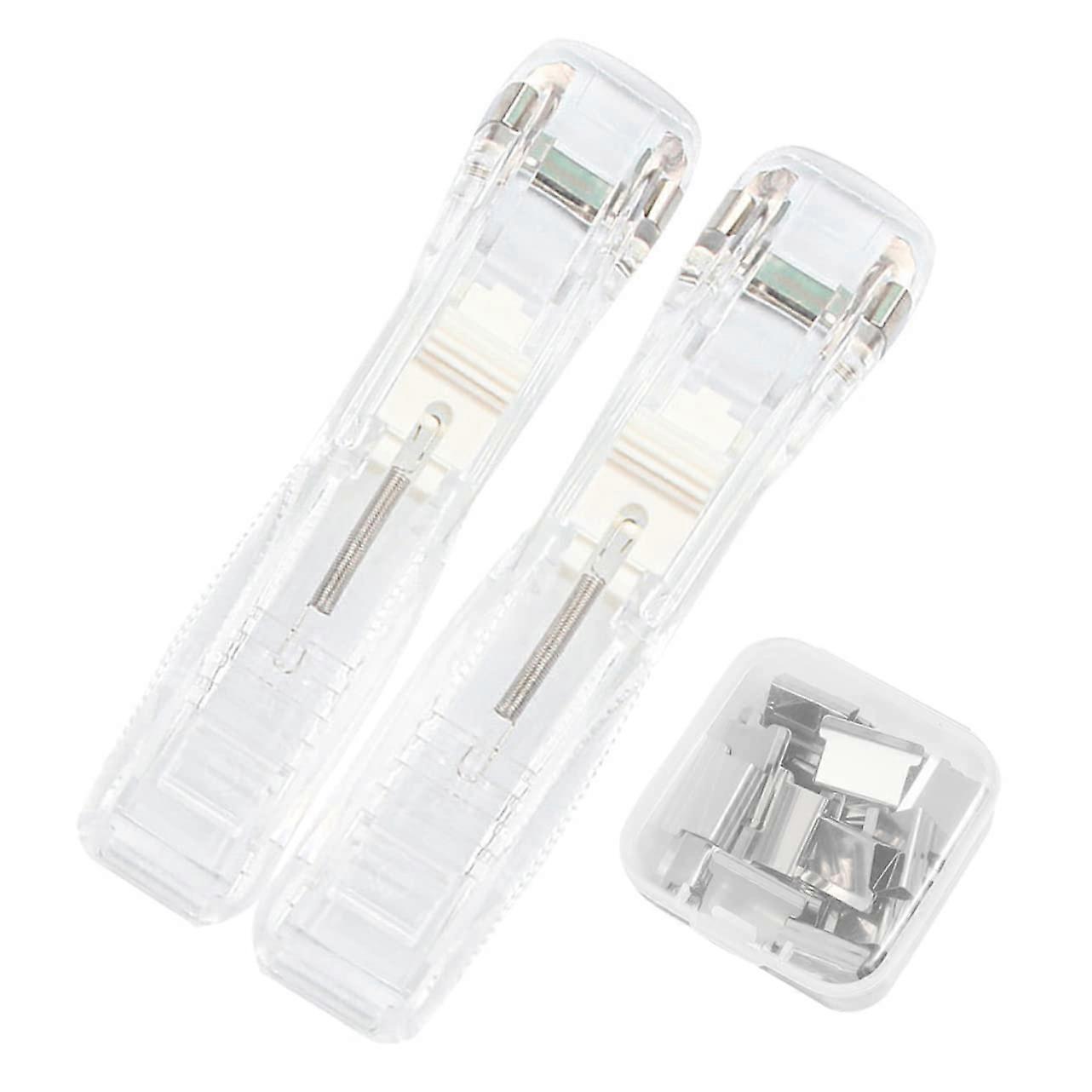Stapler Without Staples, Compact Portable Reusable Office Stapler, Damage-Free Document Fastening, Transparent Clip Box