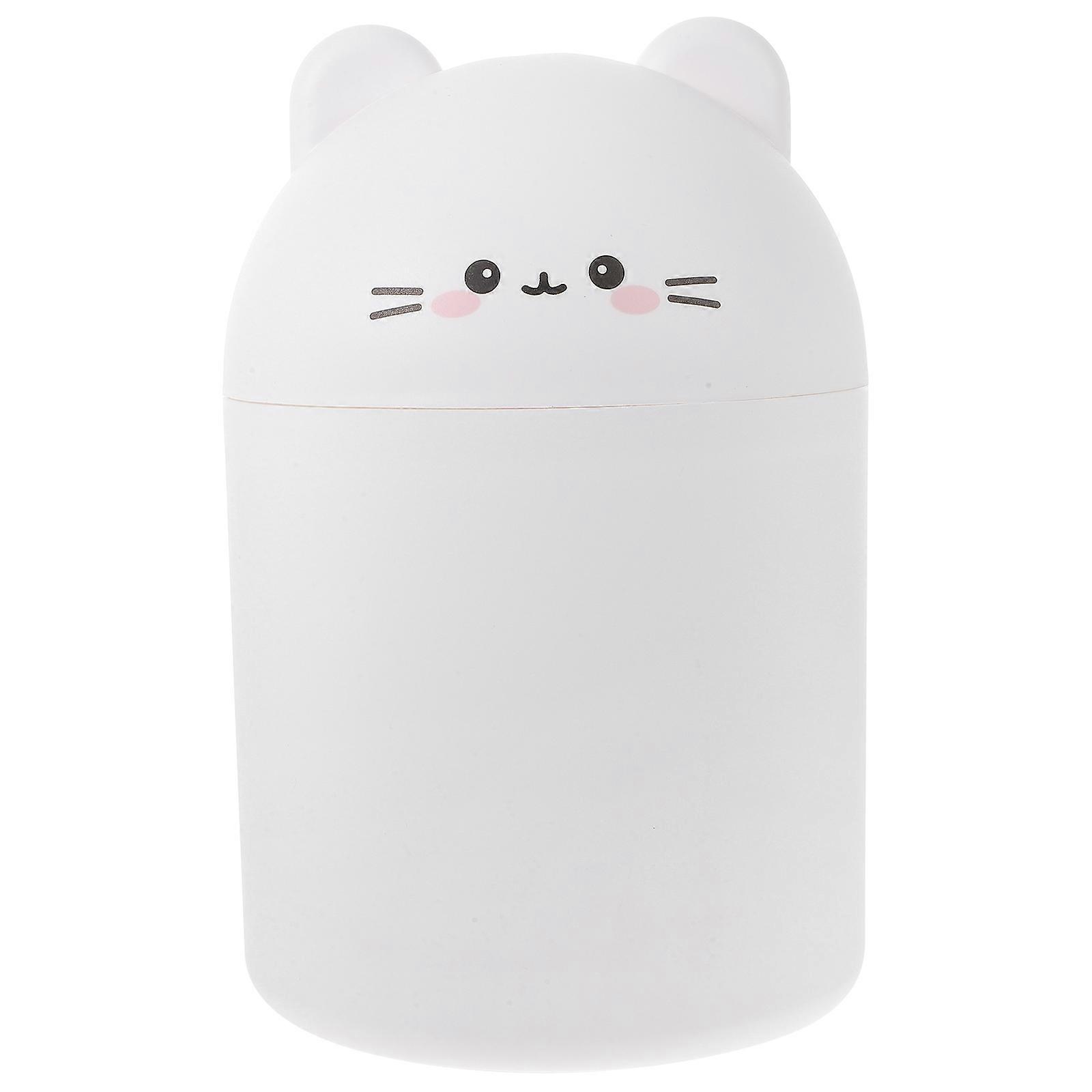 Mini Desktop Trash Can with White Cartoon Bear Design – Multi Functional Waste Bin for Home, Office, Bedroom, and Countertop Use