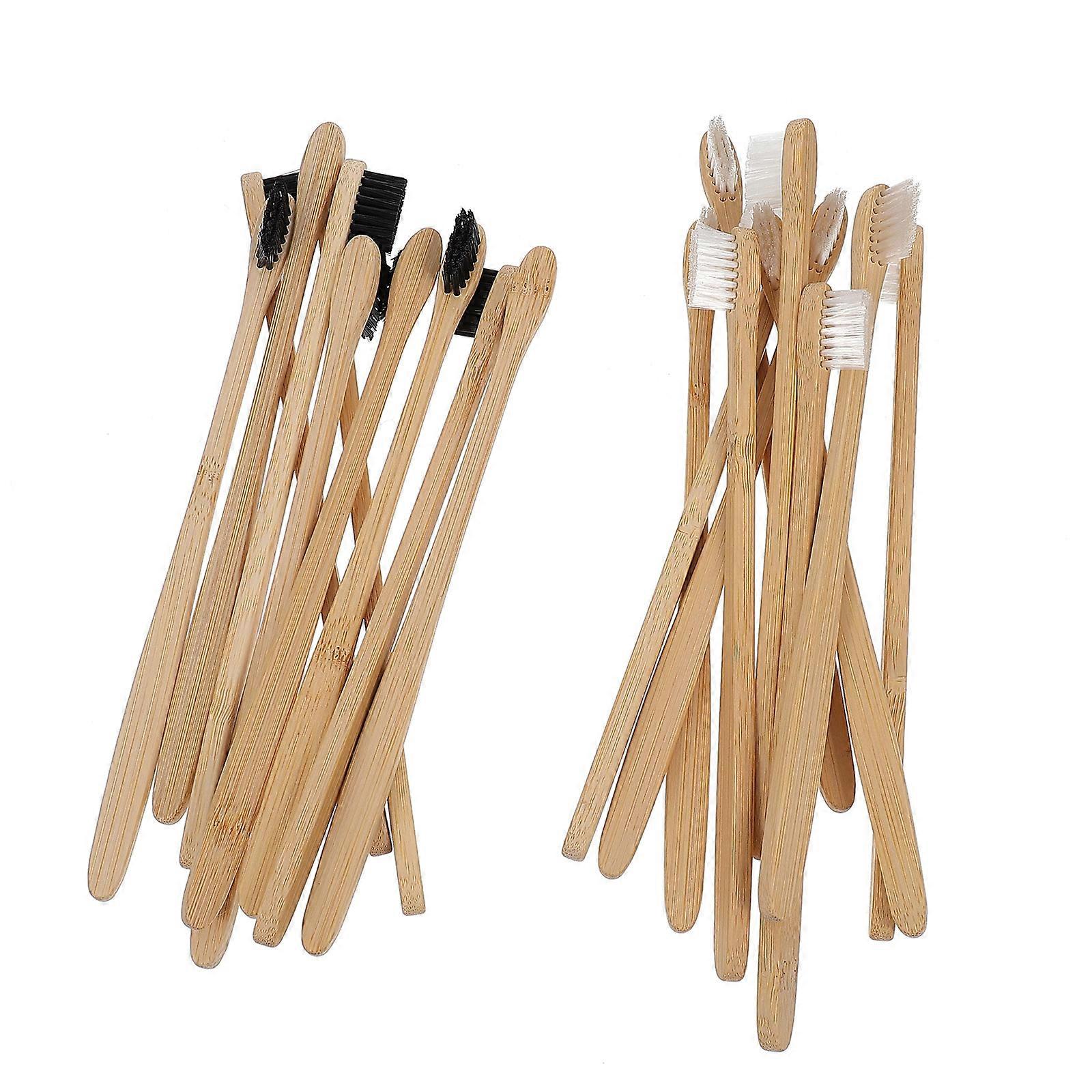 20pcs Bamboo Toothbrushes with Compact Comfortable Handles, Soft Bristles for Safe Gentle Brushing, Black & White, Ideal for Home & Outdoor Use