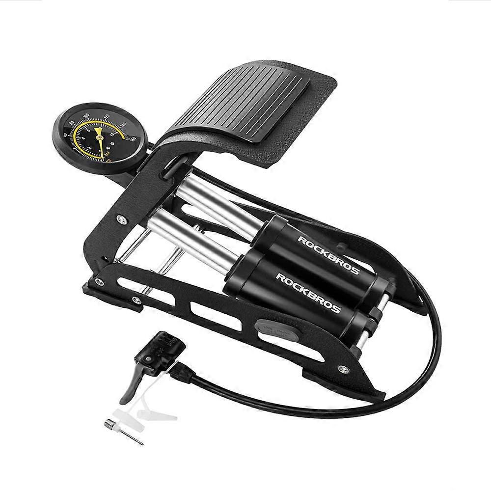 Double Cylinder Foot Pump for Bicycle with Accurate Pressure Gauge Black (Suitable for Bikes, Balls, and Balloons)