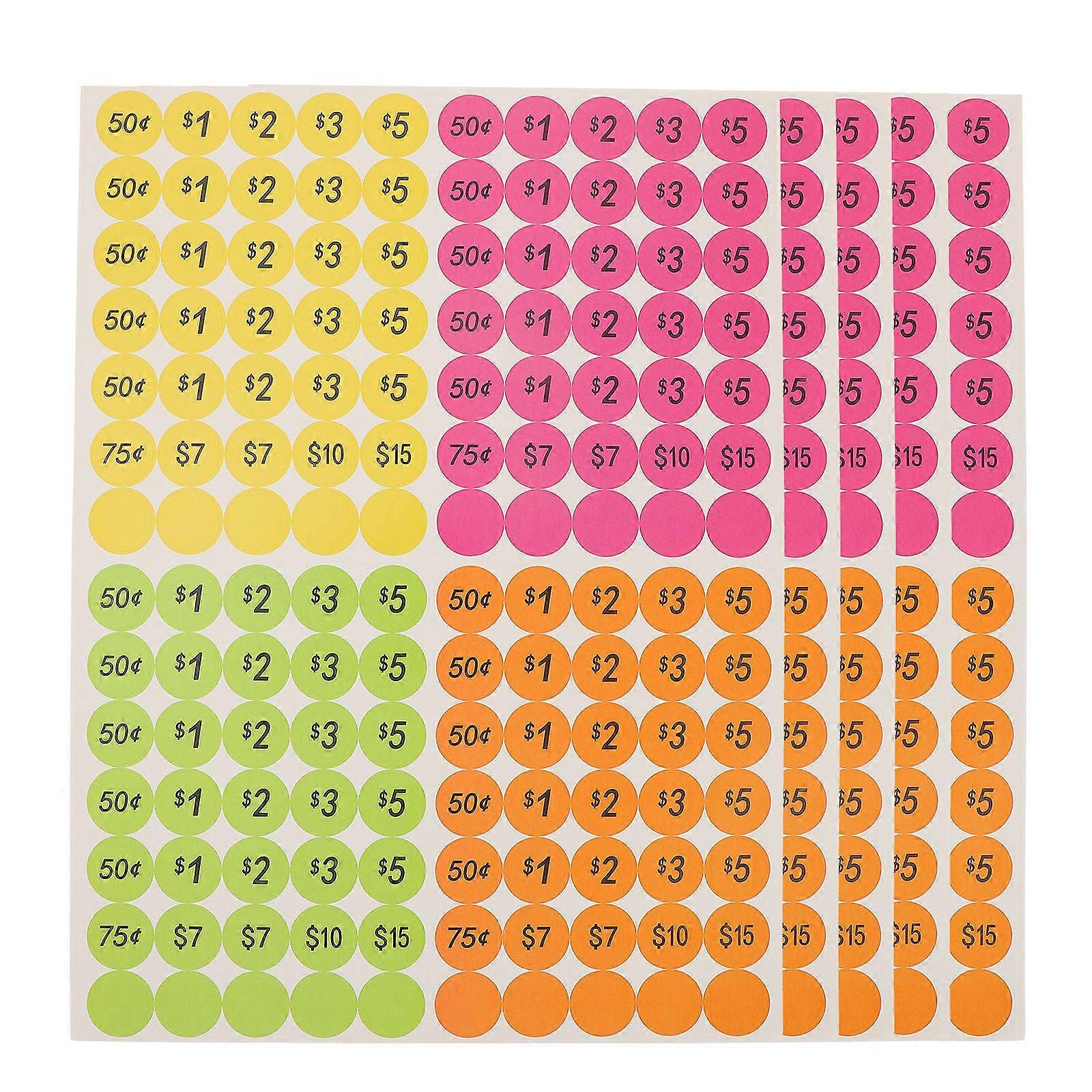 25 Sheets Price Tag Paper for Shop Multi .5 Inches Round