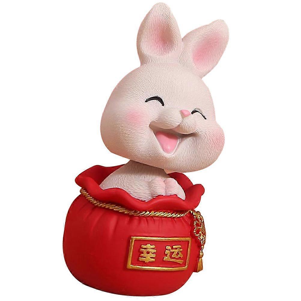 Bunny Figurines for Car Red Resin Miniature Toys with Head Shaking Feature Decor