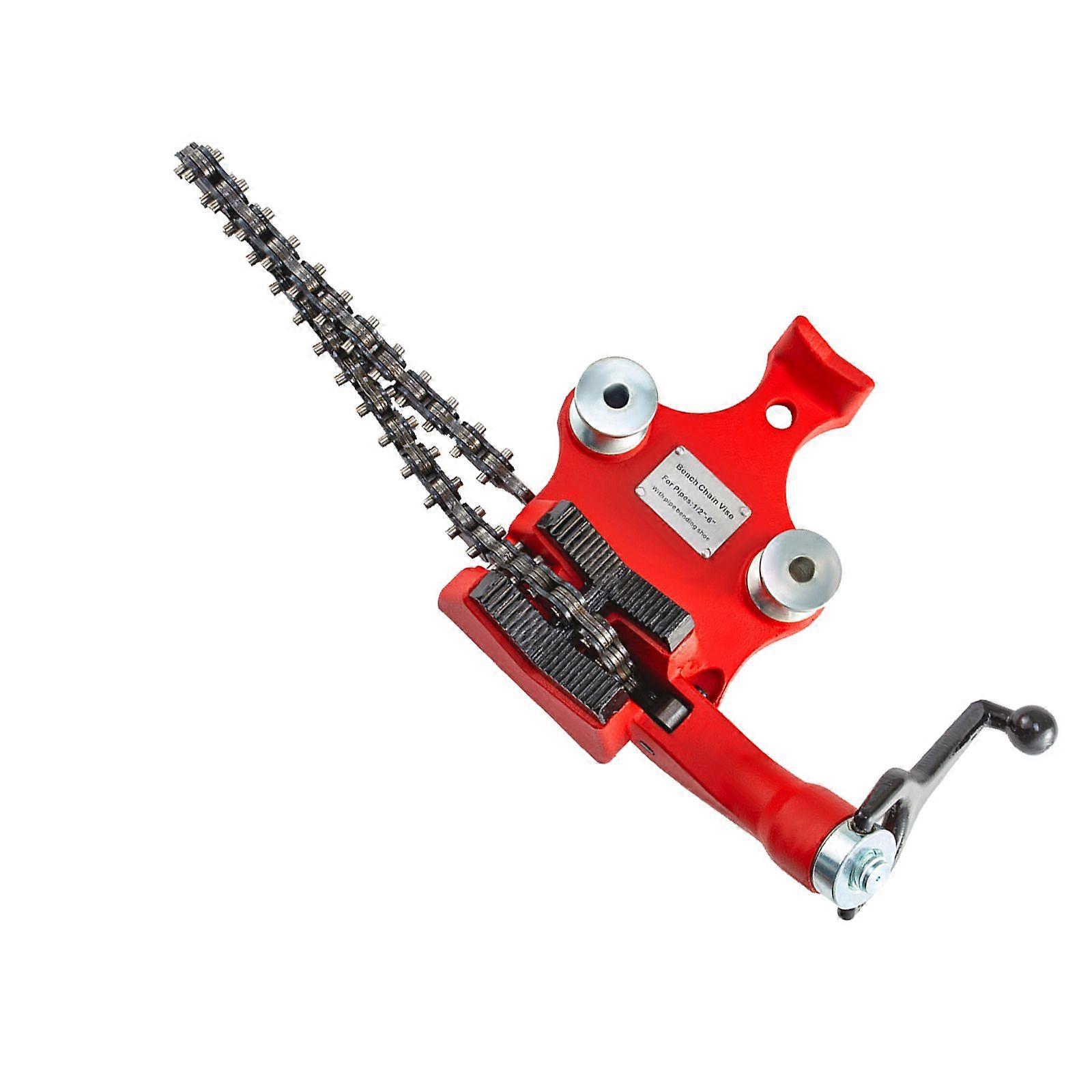 Screw Bench Chain Vise 1/8 to 5-Inch Pipe Capacity, Heavy Duty Bench Chain Pipe Vise with Crank Handle, Neoprene-Coated Jaw
