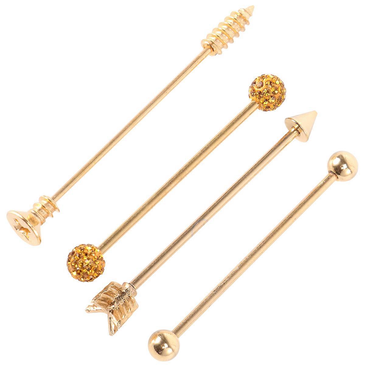 Stylish Cartilage Piercing Ear Studs For Daily Use In Golden Shade Ideal For Both Men And Women Available In 1 Set
