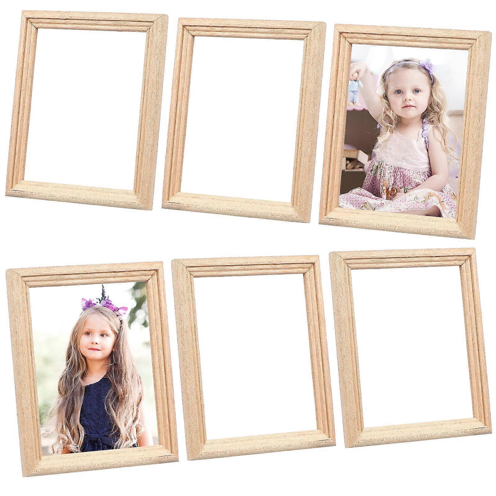 Durable Wooden Photo Frames Set of 6 for Decor Beige Color Small Size Craft Perfect for Doll House