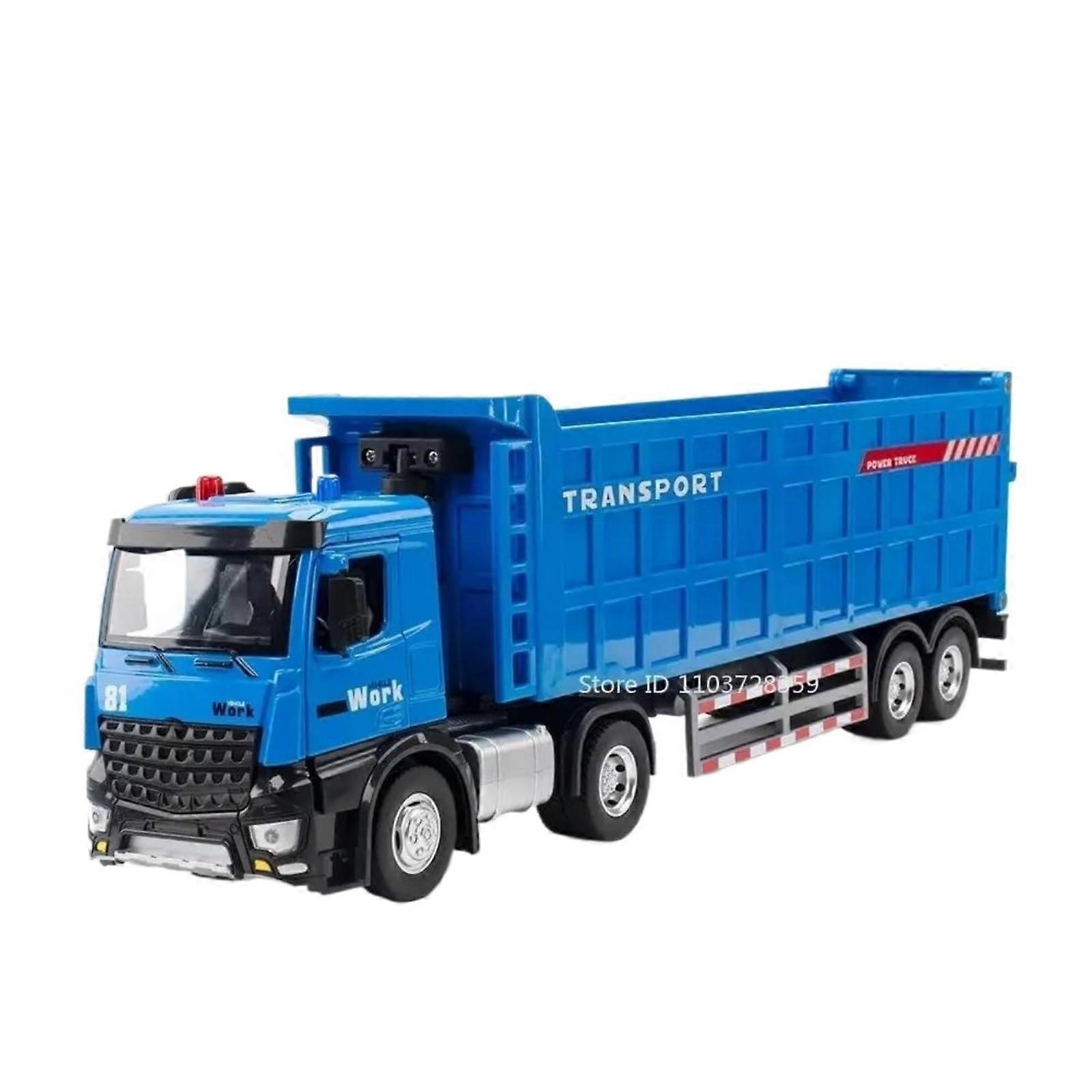 Druckguss Auto 1:24 Container Truck Model Miniature Dump Truck Tanker Model with Sound and Light Features JD8528 Blue