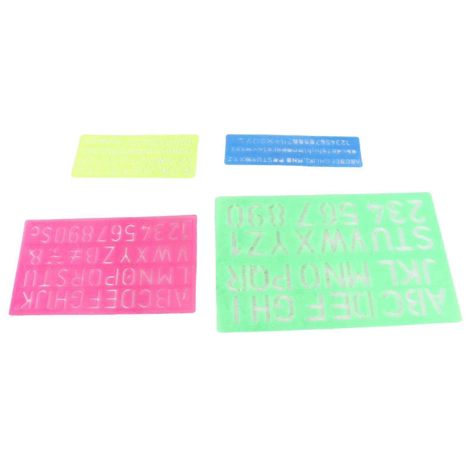 4 Pieces Letter Number Stencils Plastic Material Uppercase Lowercase Writing Template for Learning Painting Scrapbooking Projects Kids Art Education